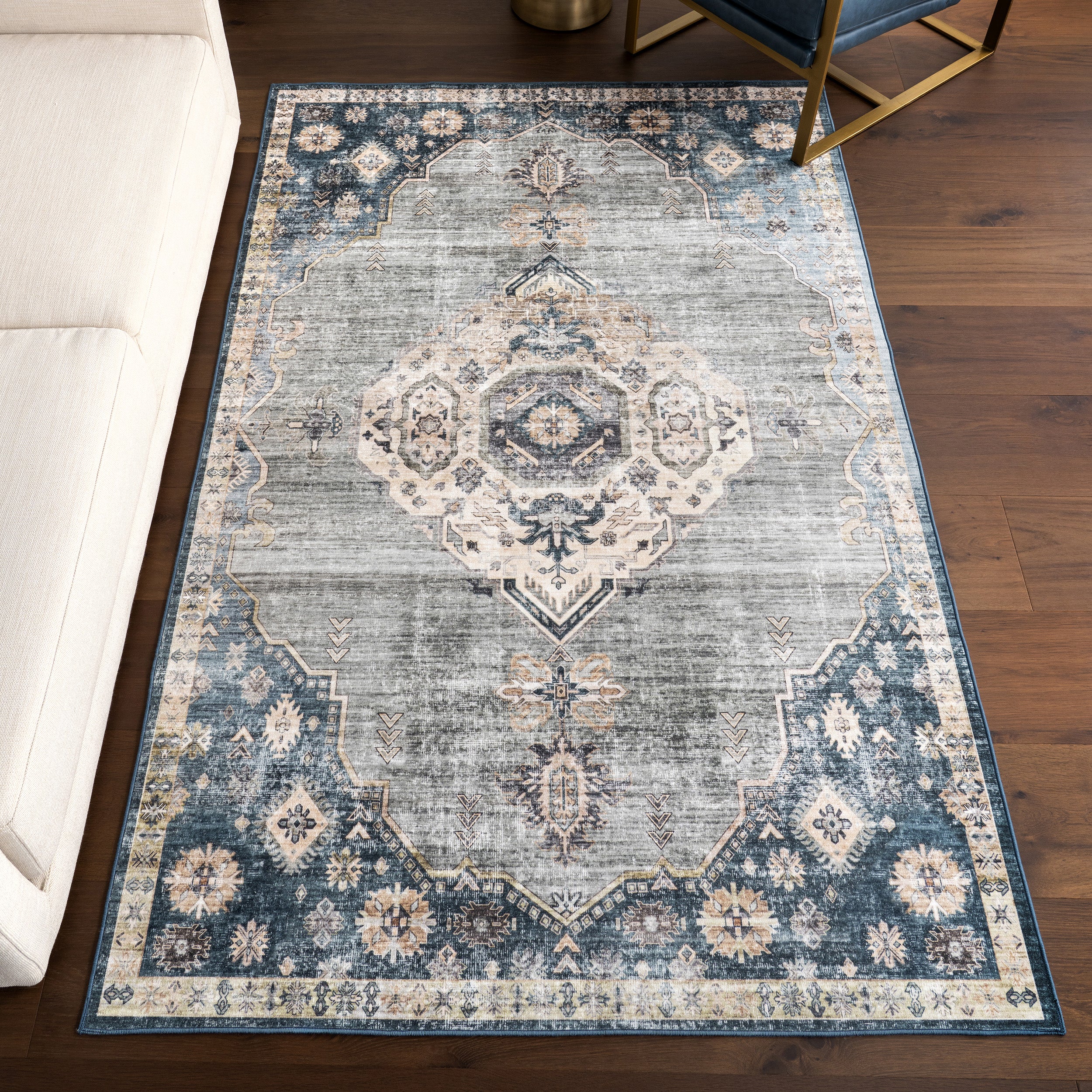 Kallipoe Medallion Spill Proof Machine Washable Area Rug - Image 2