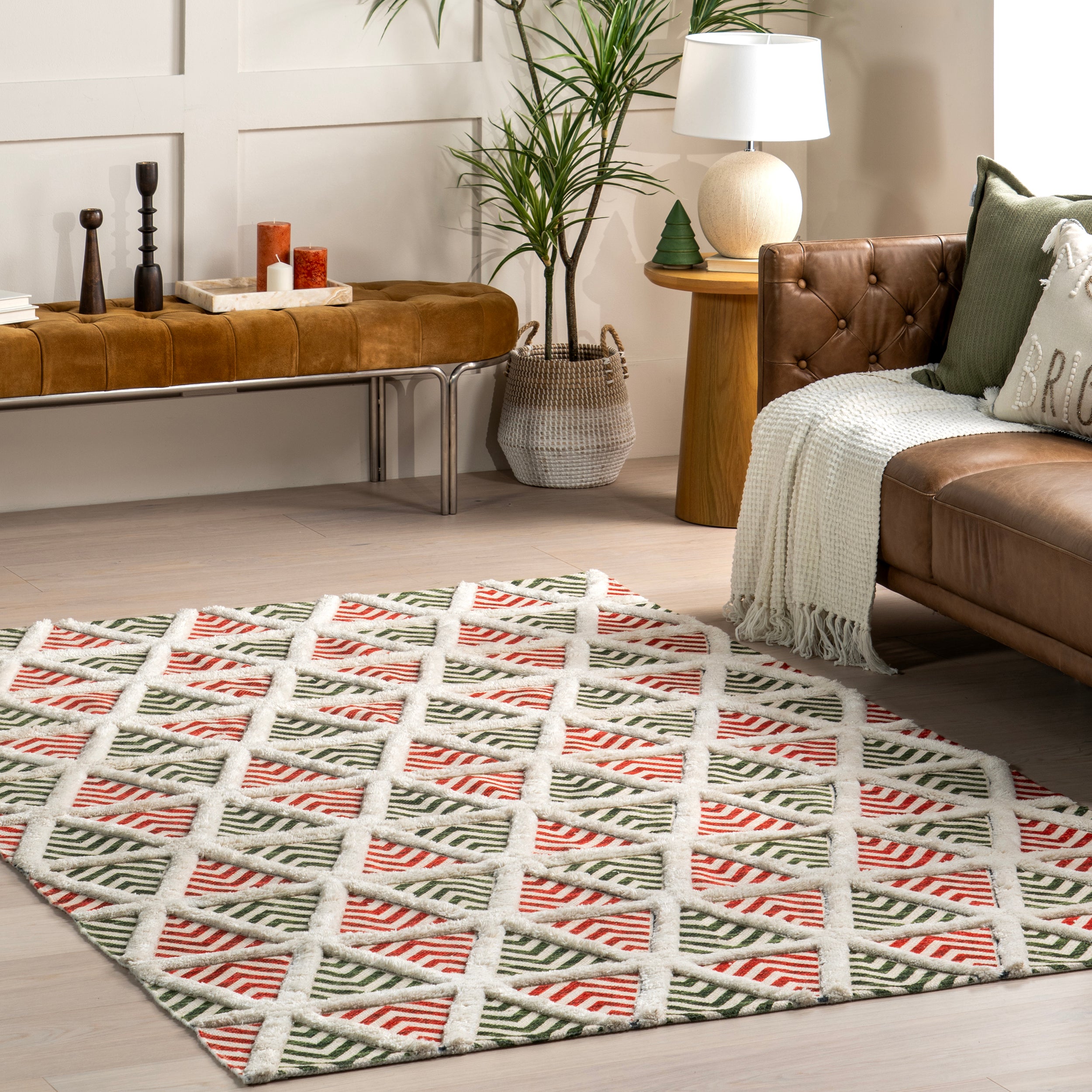 Raleigh High-Low Holiday Geometric Area Rug - Image 2
