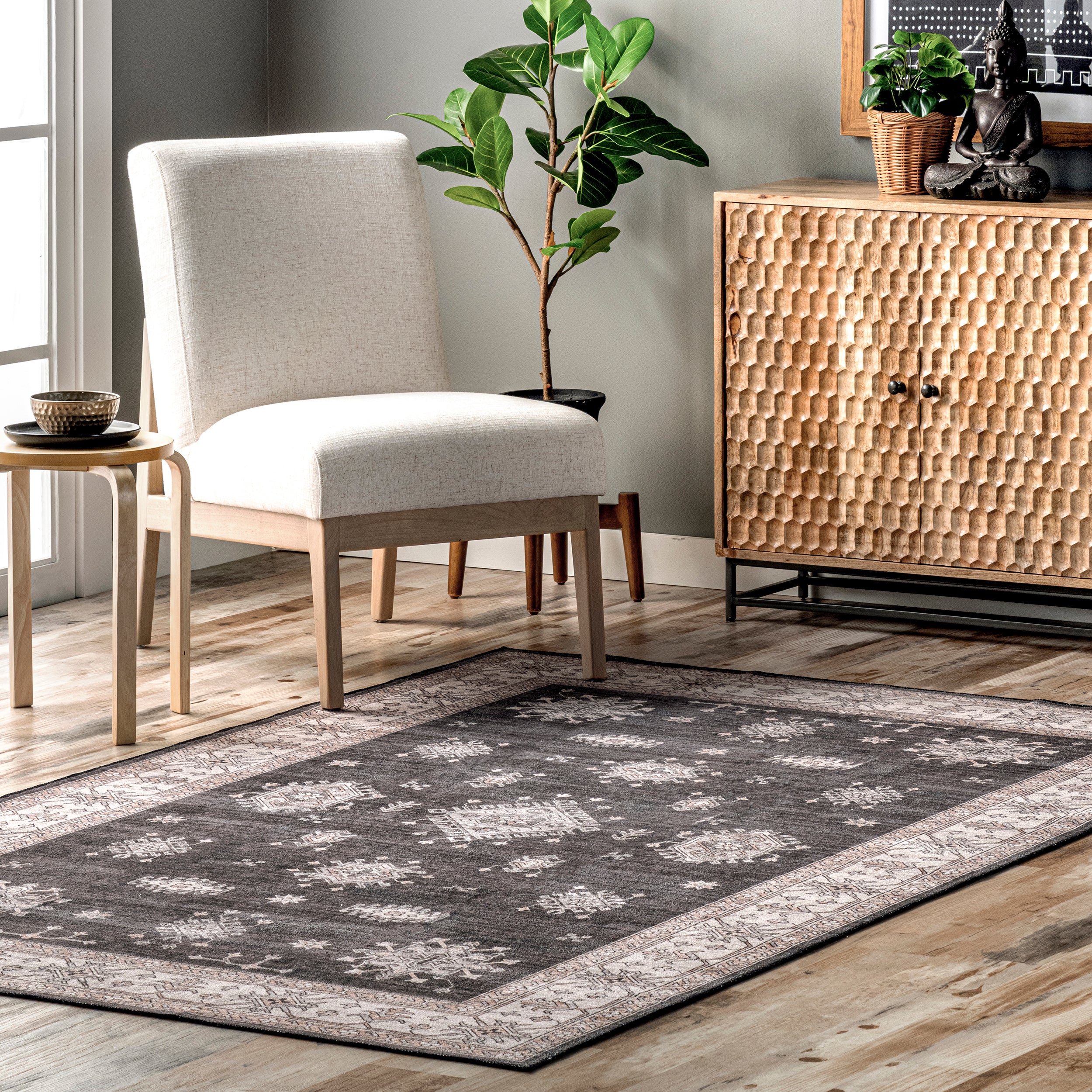 Mollie Machine Washable Traditional Border Area Rug - Image 2