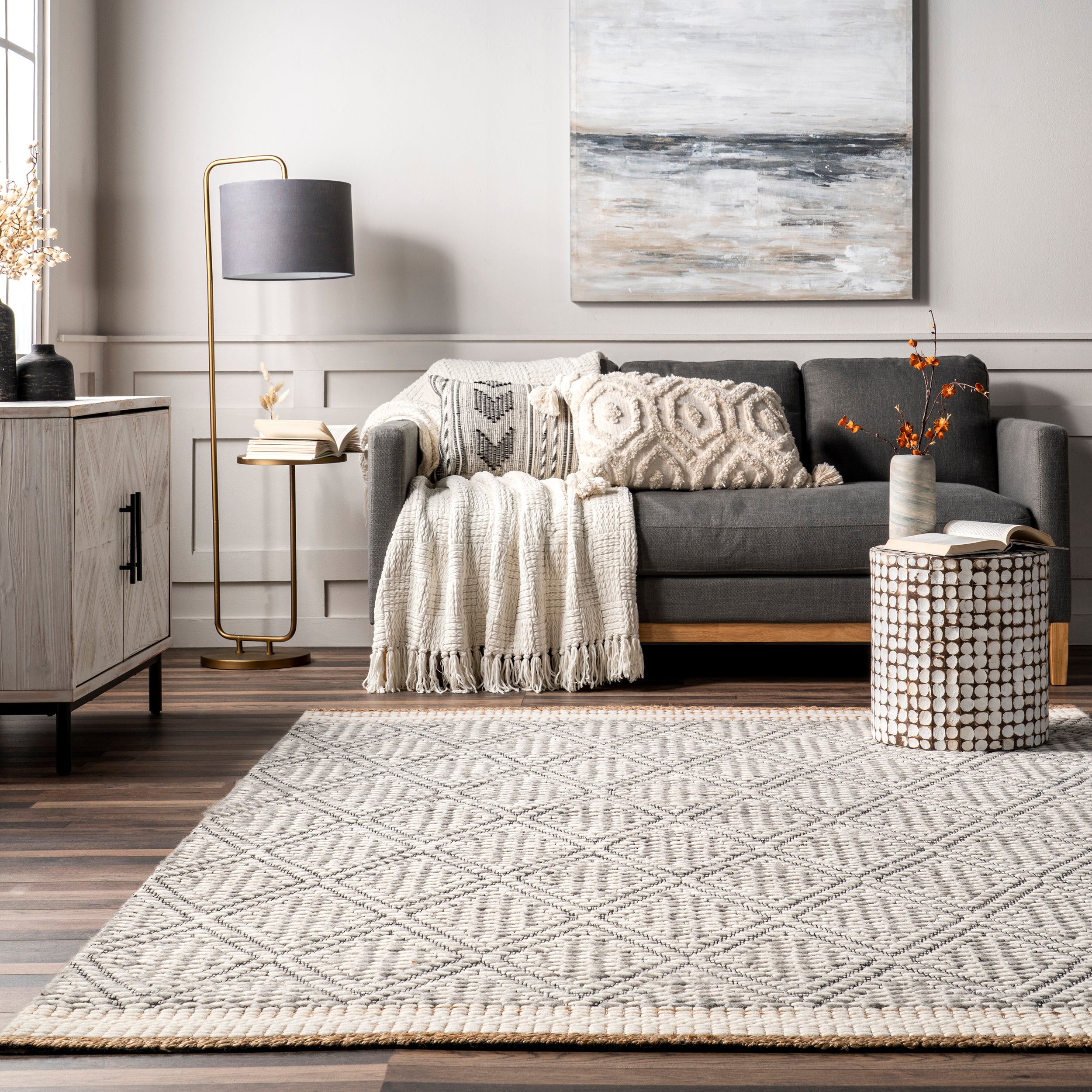 Laura Bohemian Trellis Wool and Jute Area Rug - Image 8
