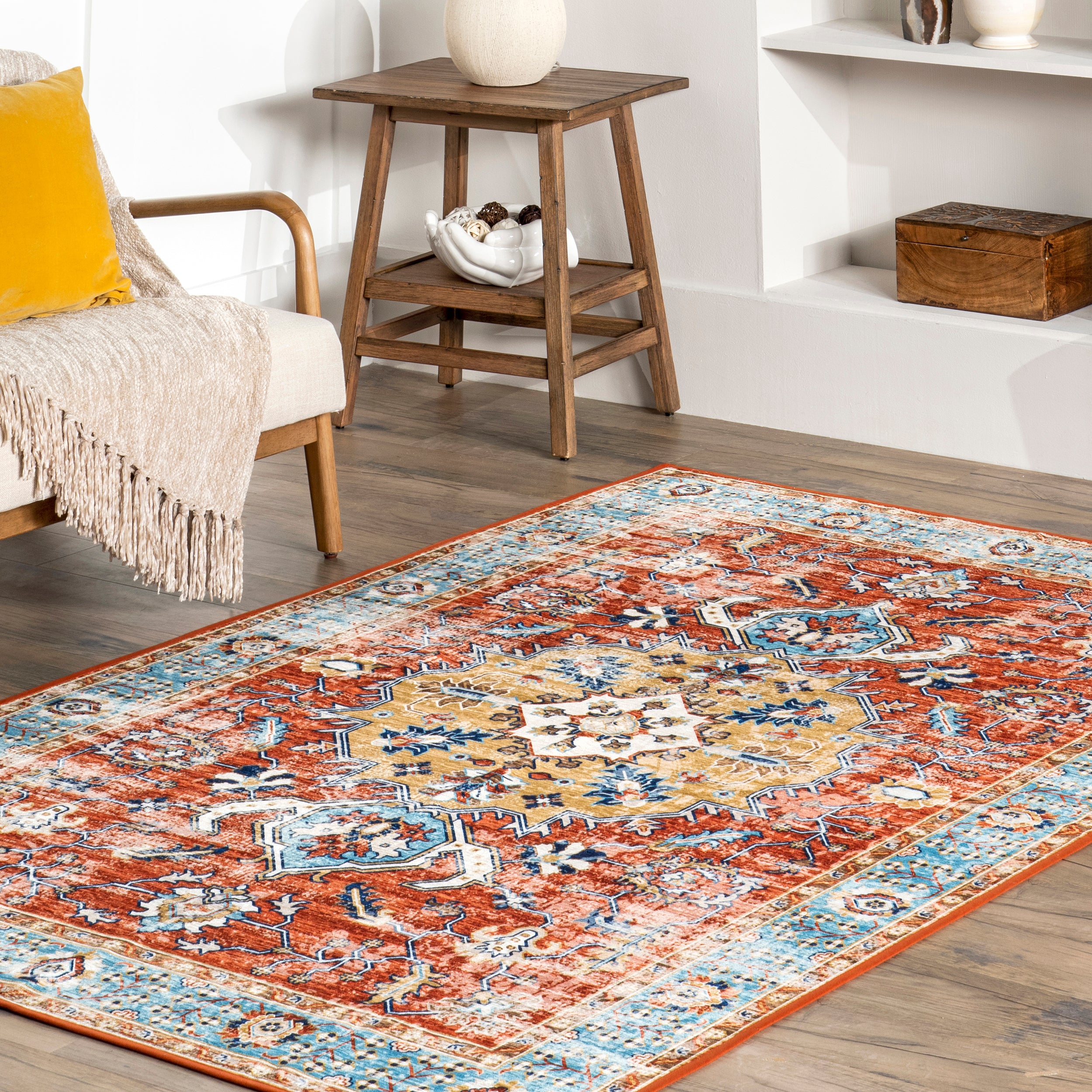 Edina Traditional Faded Machine Washable Area Rug - Image 9