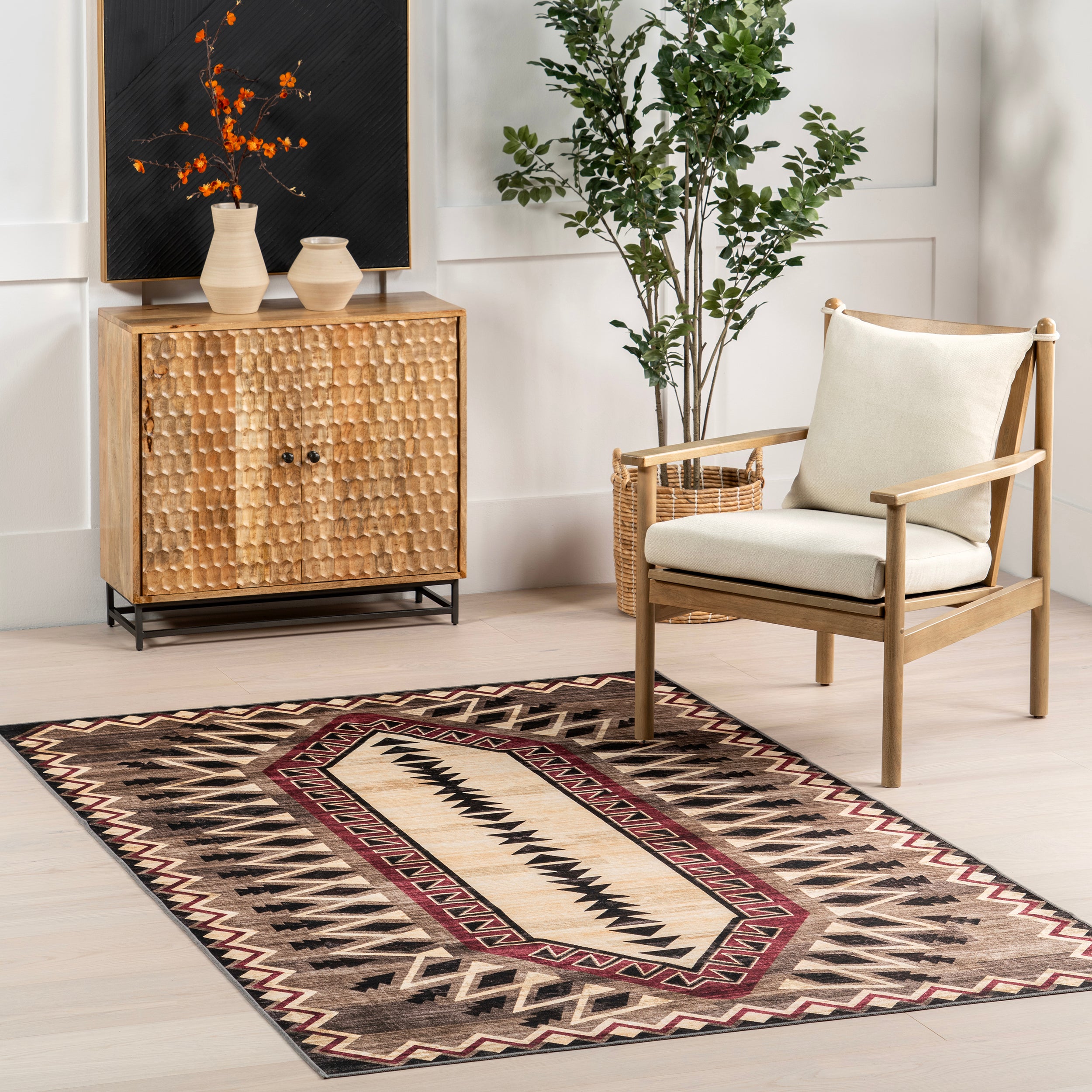 Ida Southwestern Stain-Resistant Machine Washable Area Rug - Image 2