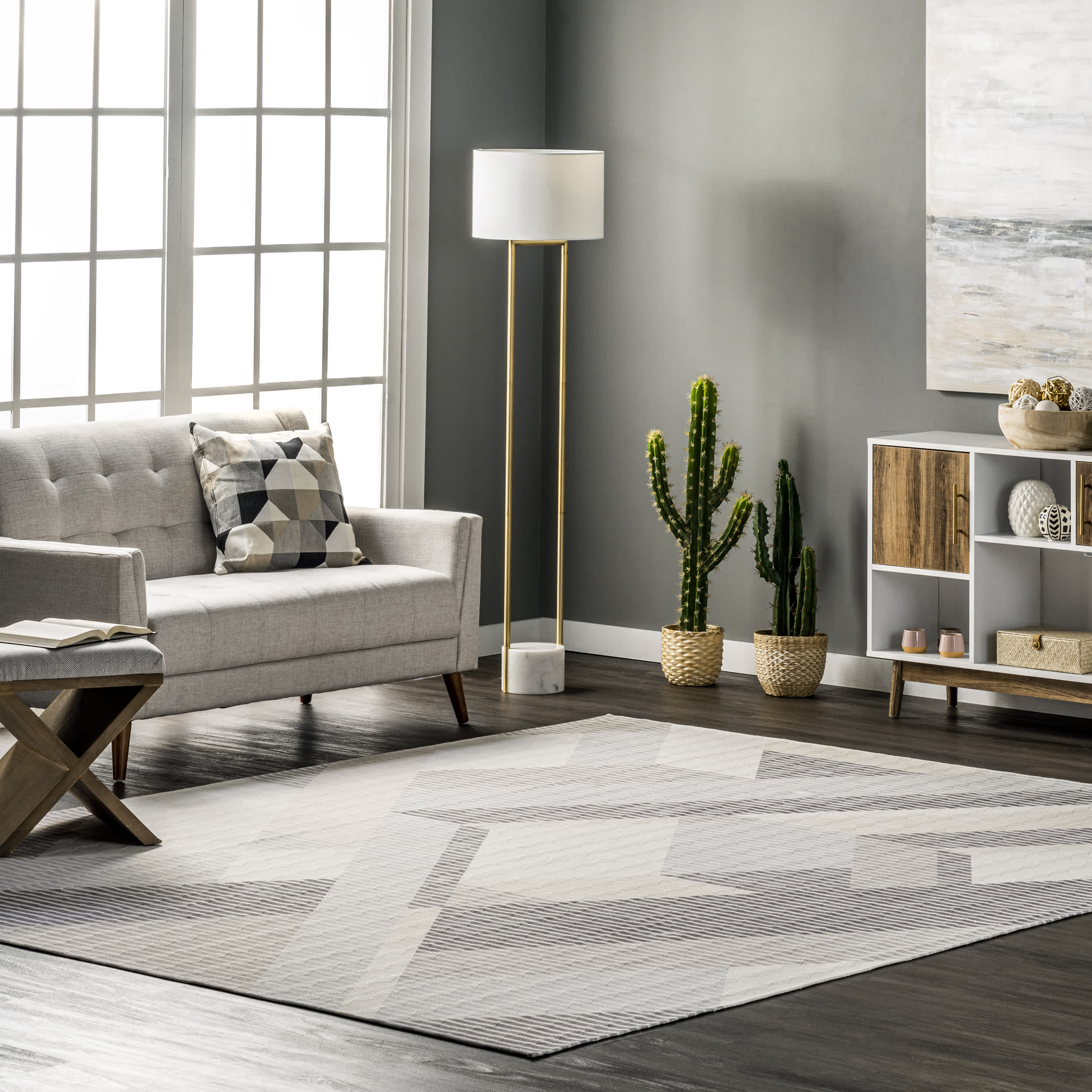 Pinstriped Abstract Washable Area Rug - Image 2
