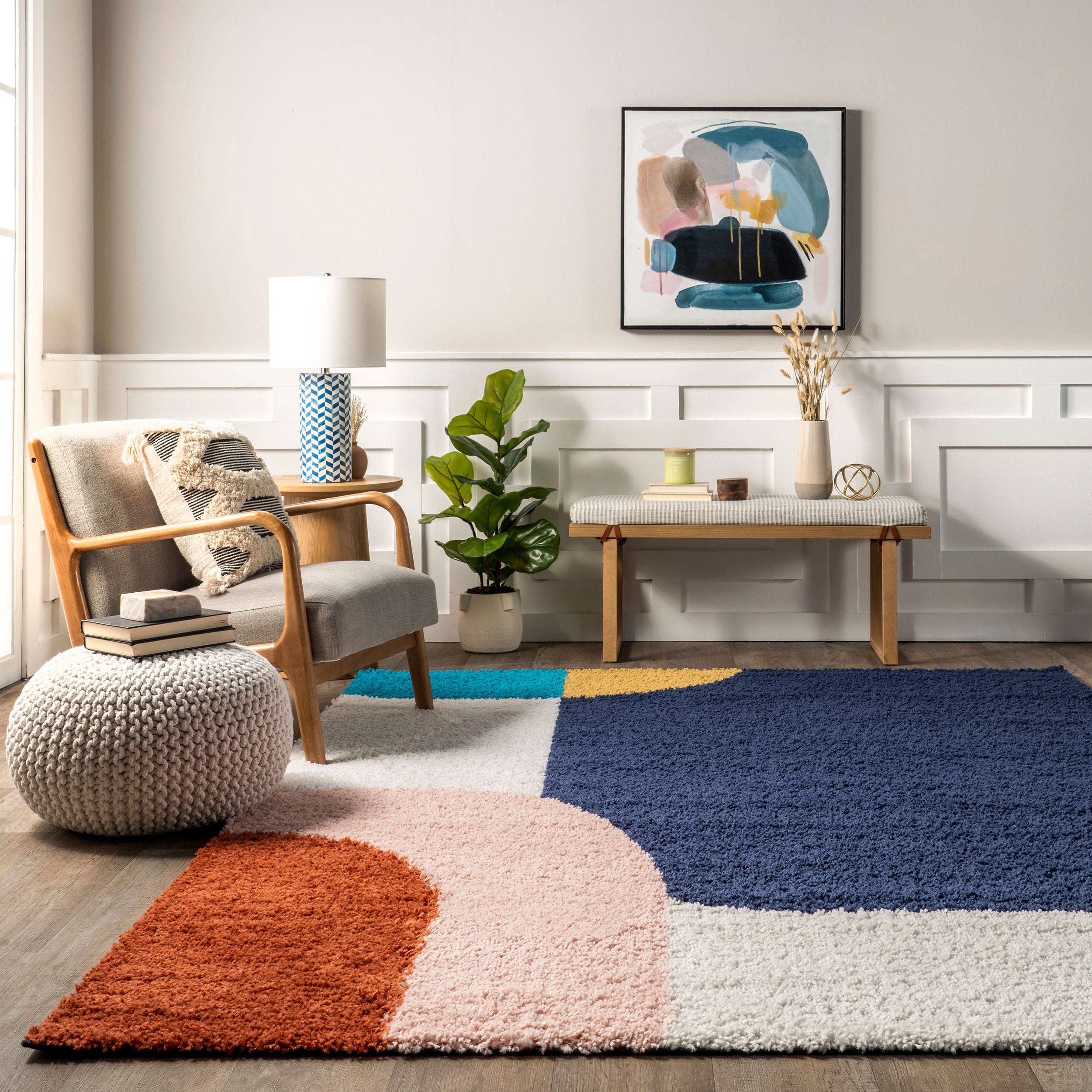 Ellyn Abstract Shapes Shag Area Rug - Image 8