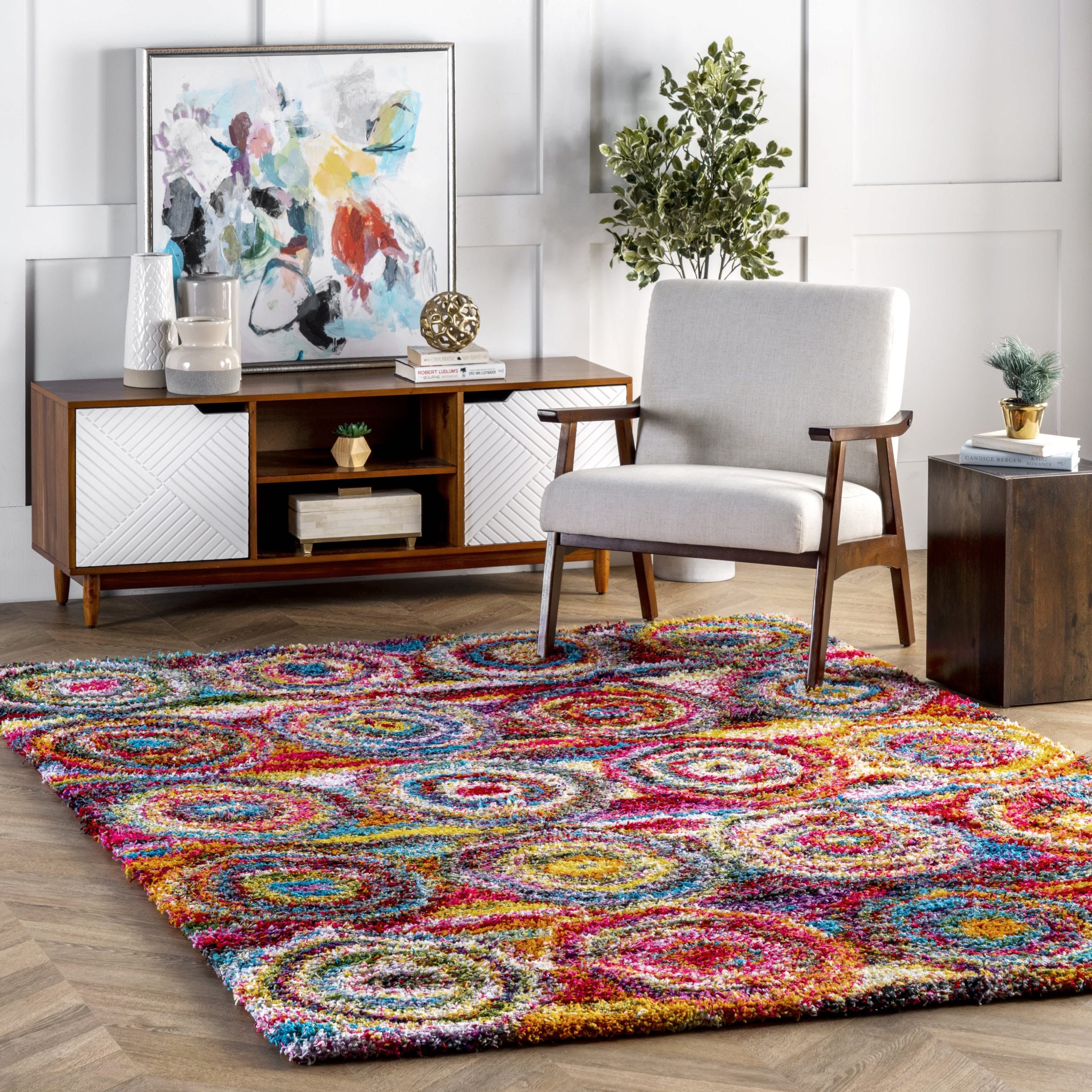 Kindra Circles Shaggy Area Rug - Image 2