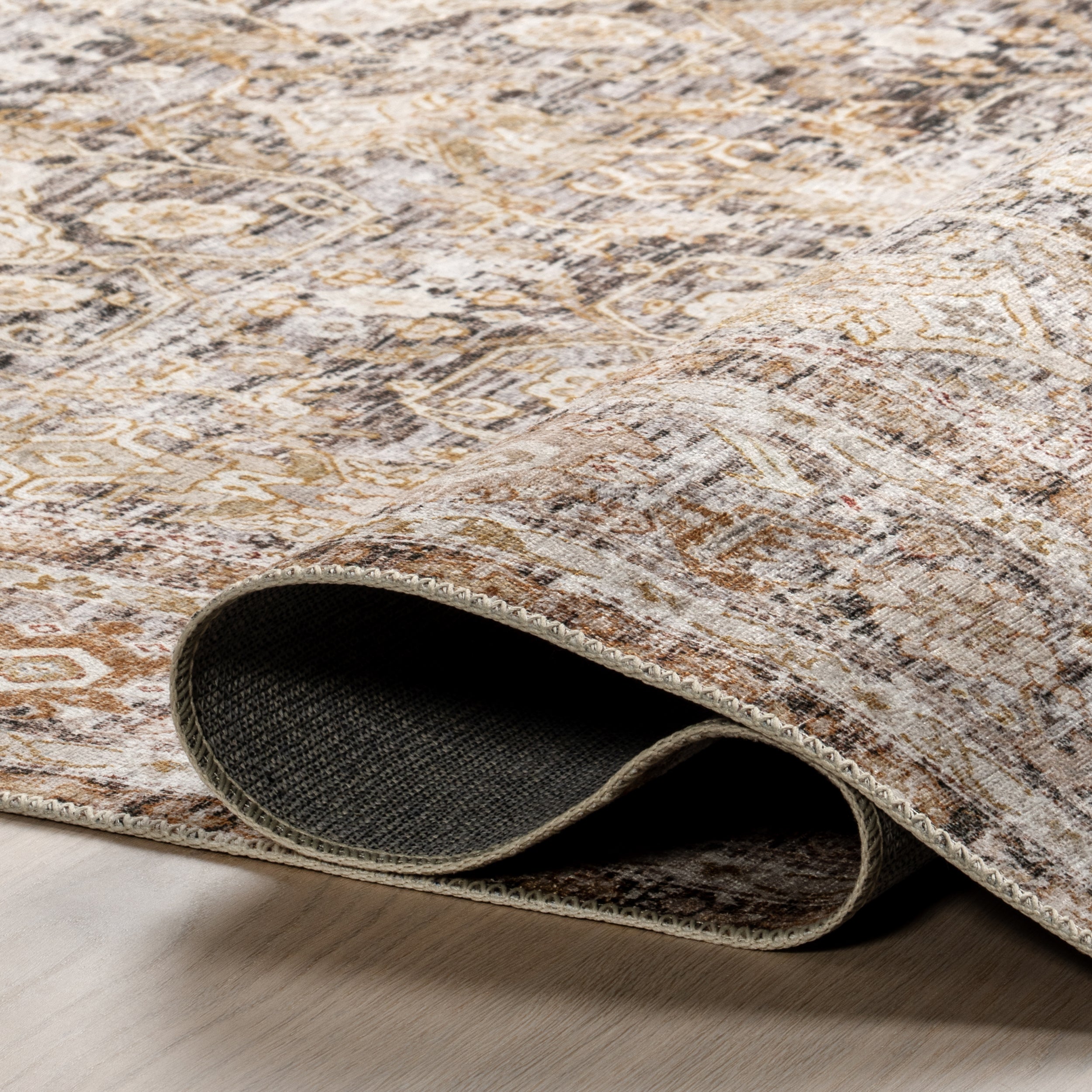 Anise Antique Floral Stain-Resistant Machine Washable Area Rug - Image 4