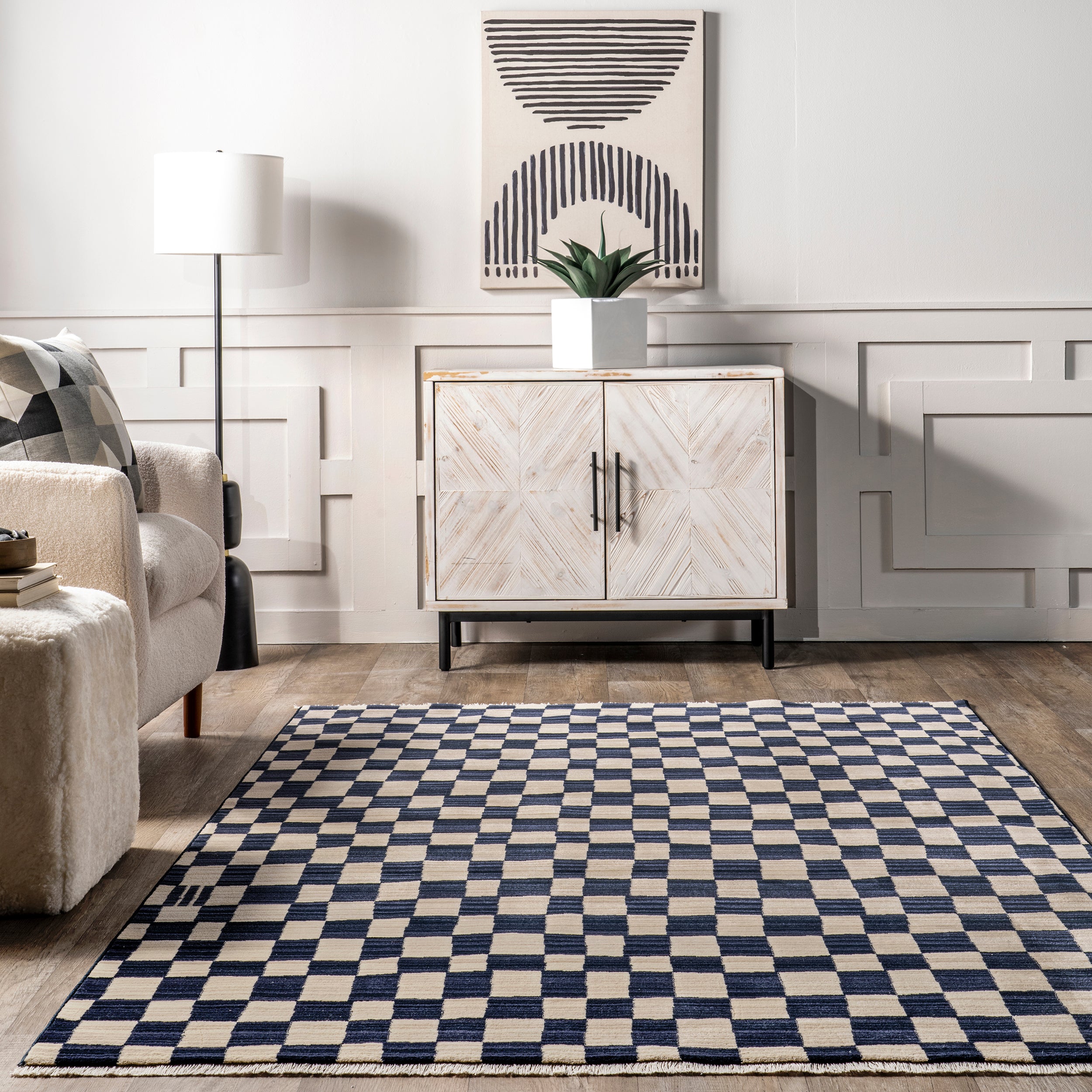Dominique Abstract Checkered Fringe Area Rug - Image 8