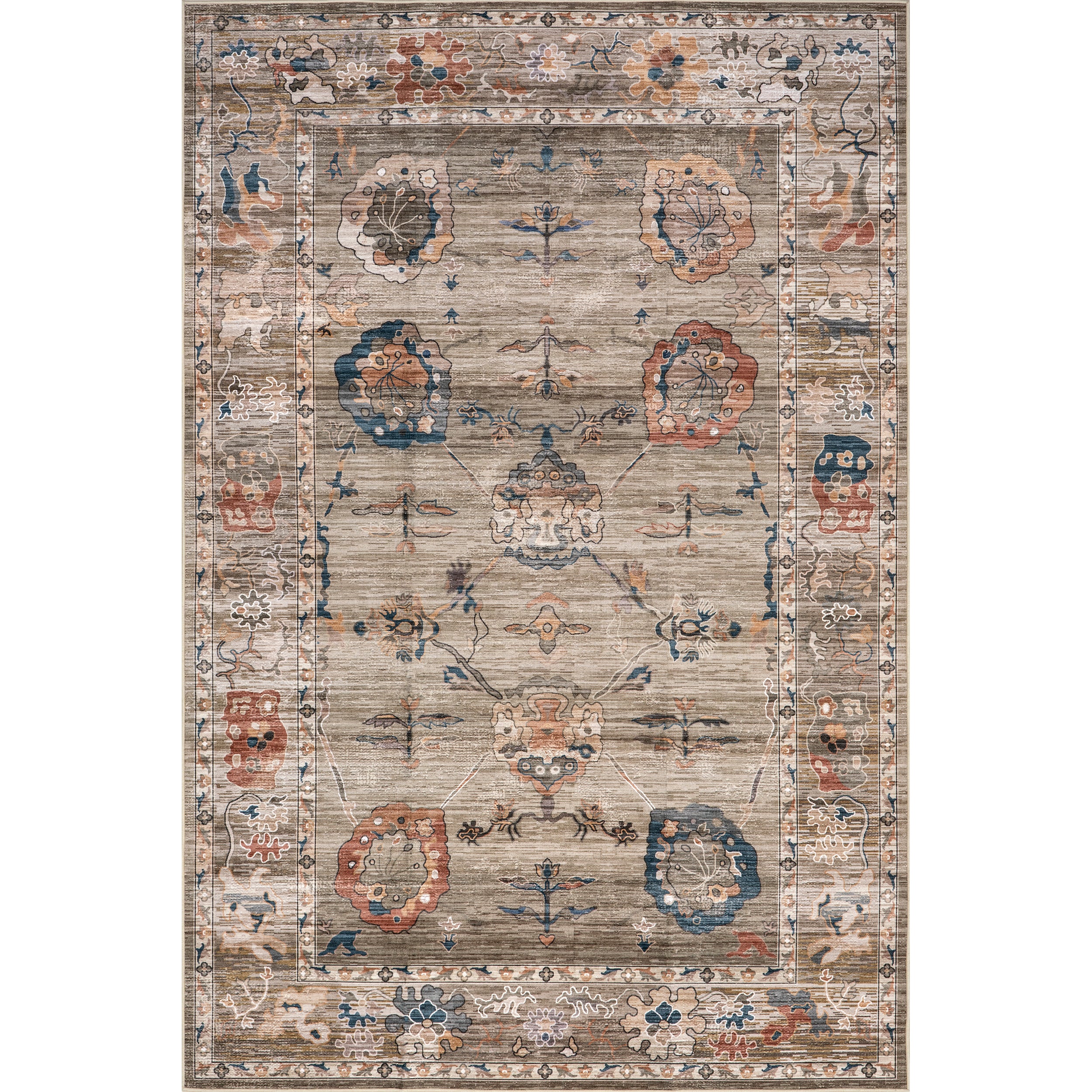 Cleora Vintage Floral Machine Washable Area Rug