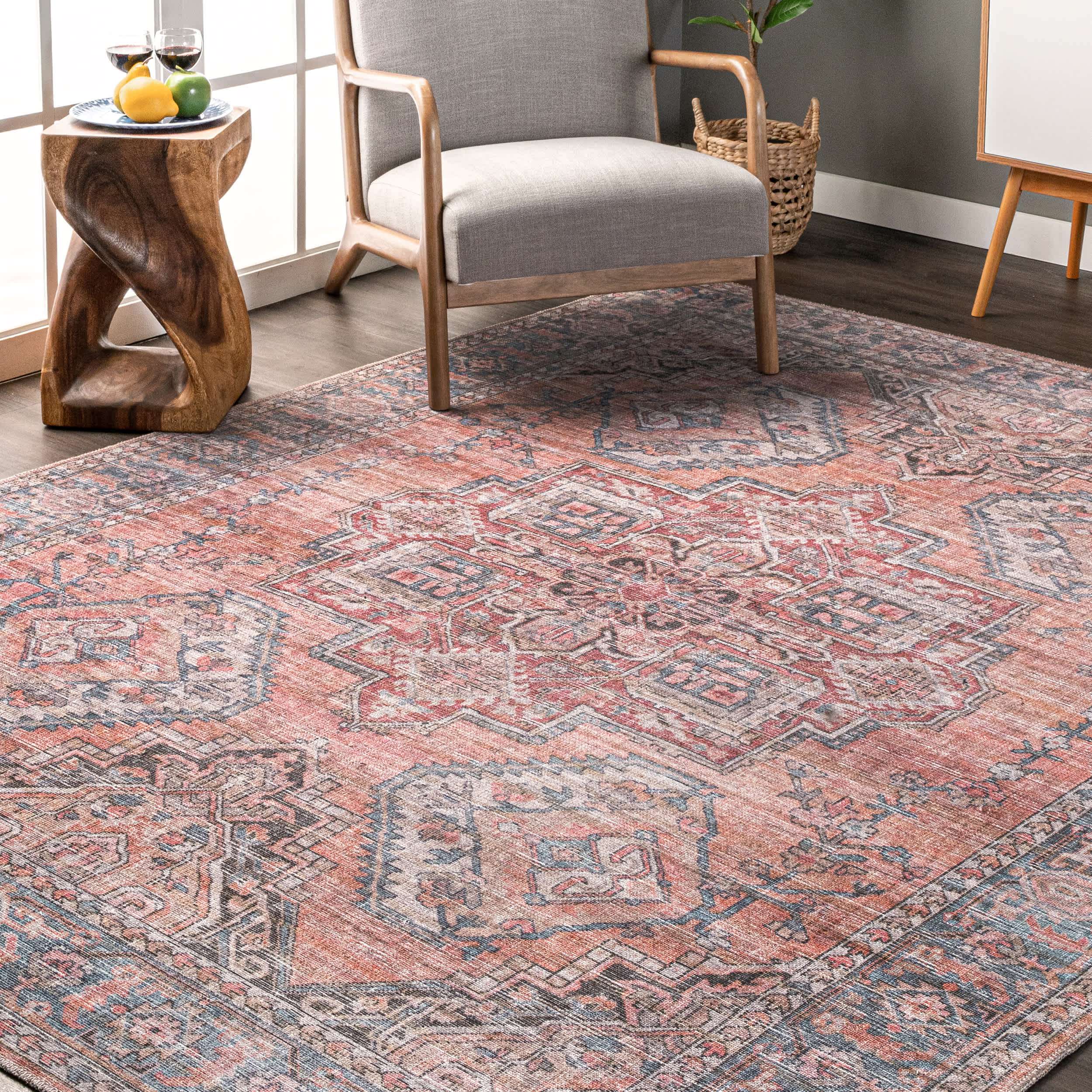 Maple Machine Washable Floral Medallion Area Rug - Image 9
