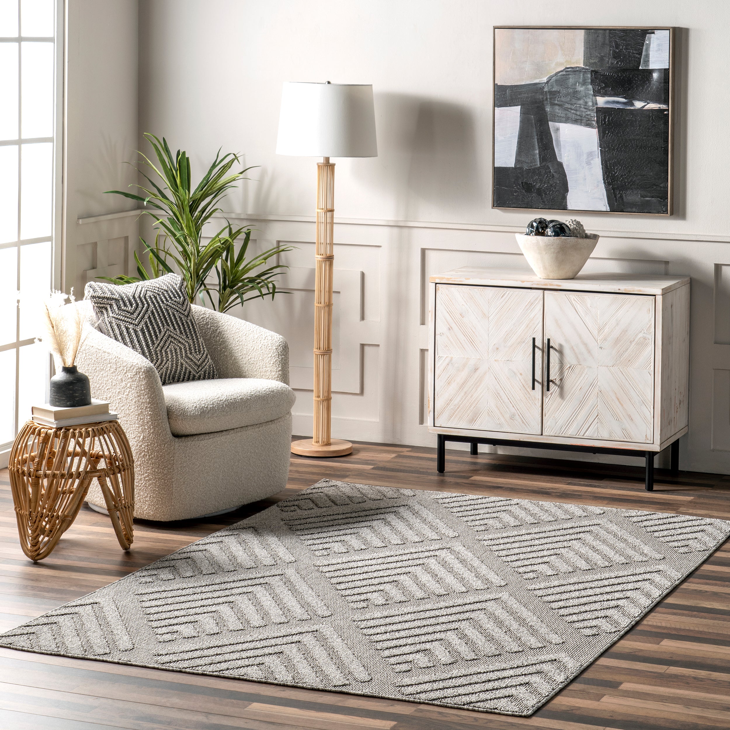 Lessie High-Low Geometric Indoor/Outdoor Area Rug - Image 2