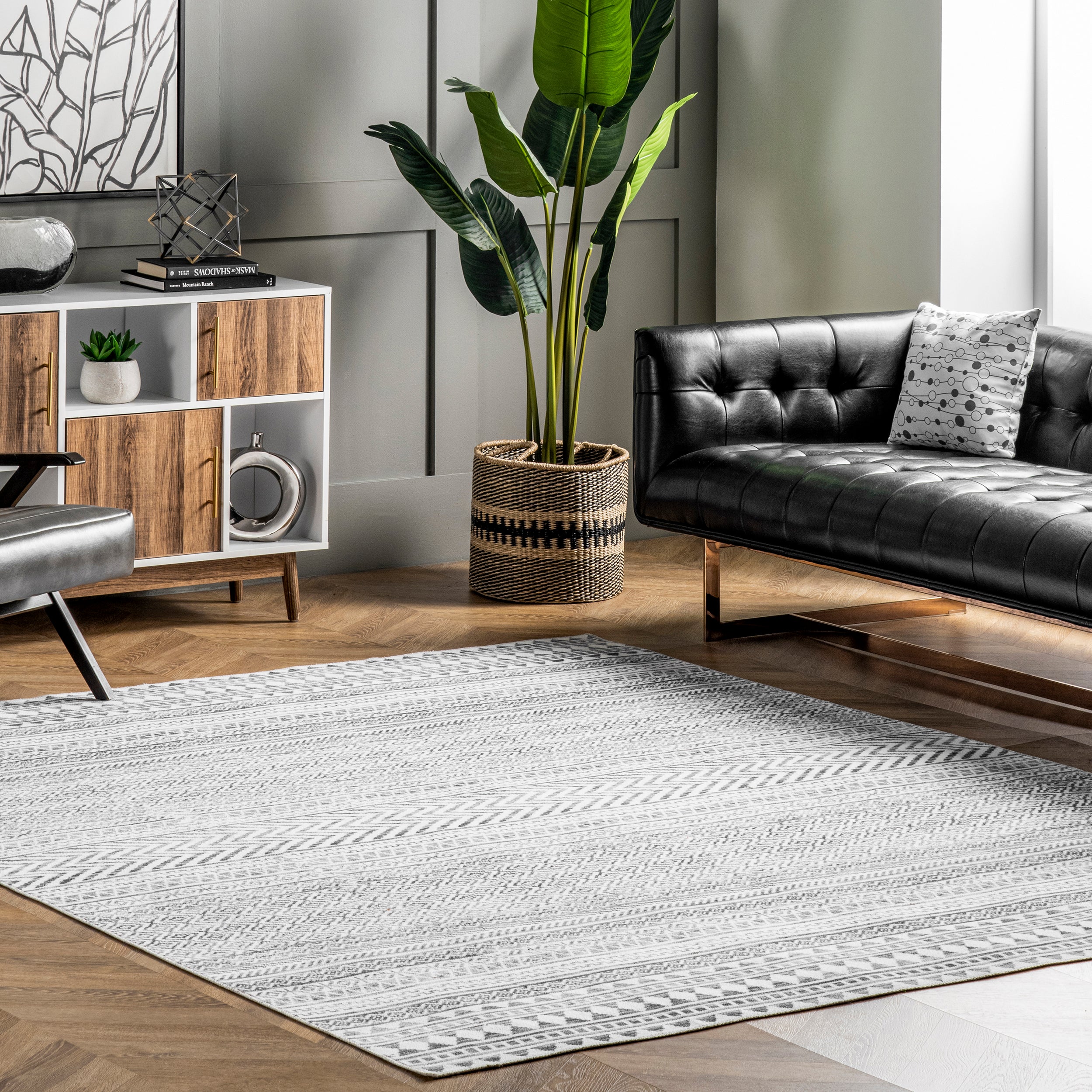 Kira Machine Washable Tribal Geometric Area Rug - Image 2