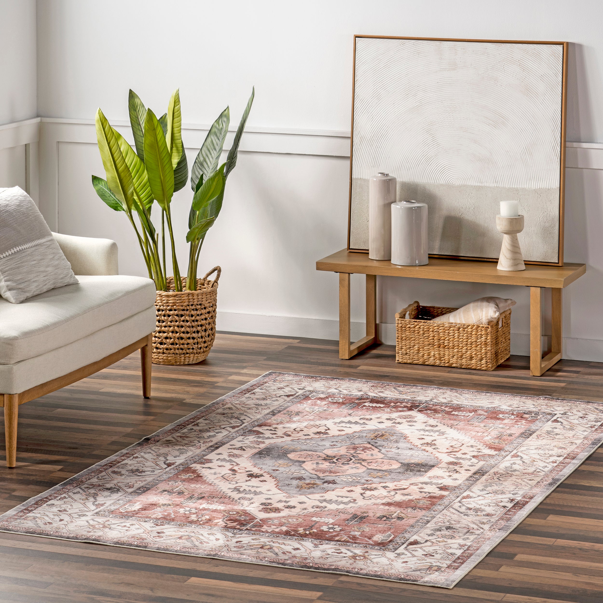 Jenise Traditional Medallion Machine Washable Area Rug - Image 2