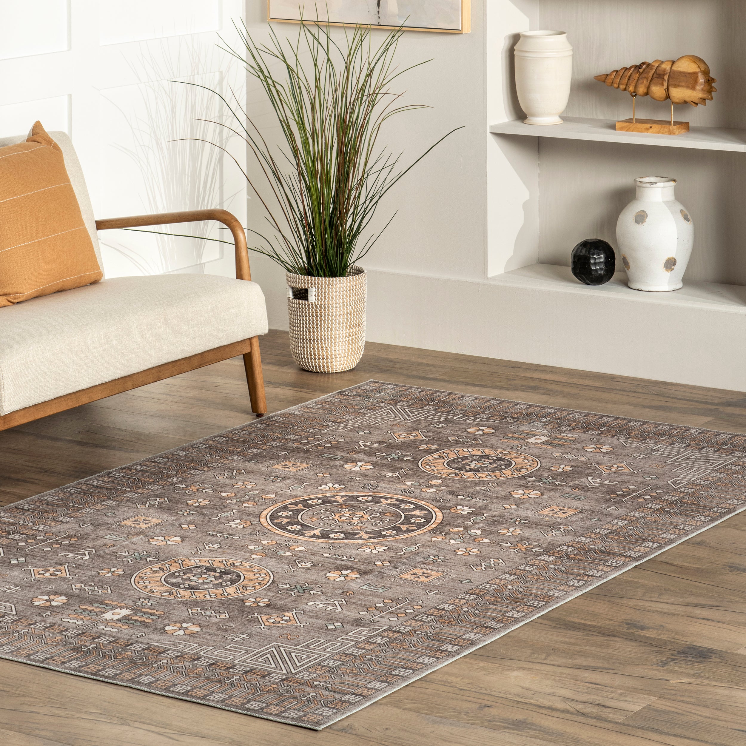 Tama Circle Medallion Machine Washable Area Rug - Image 2