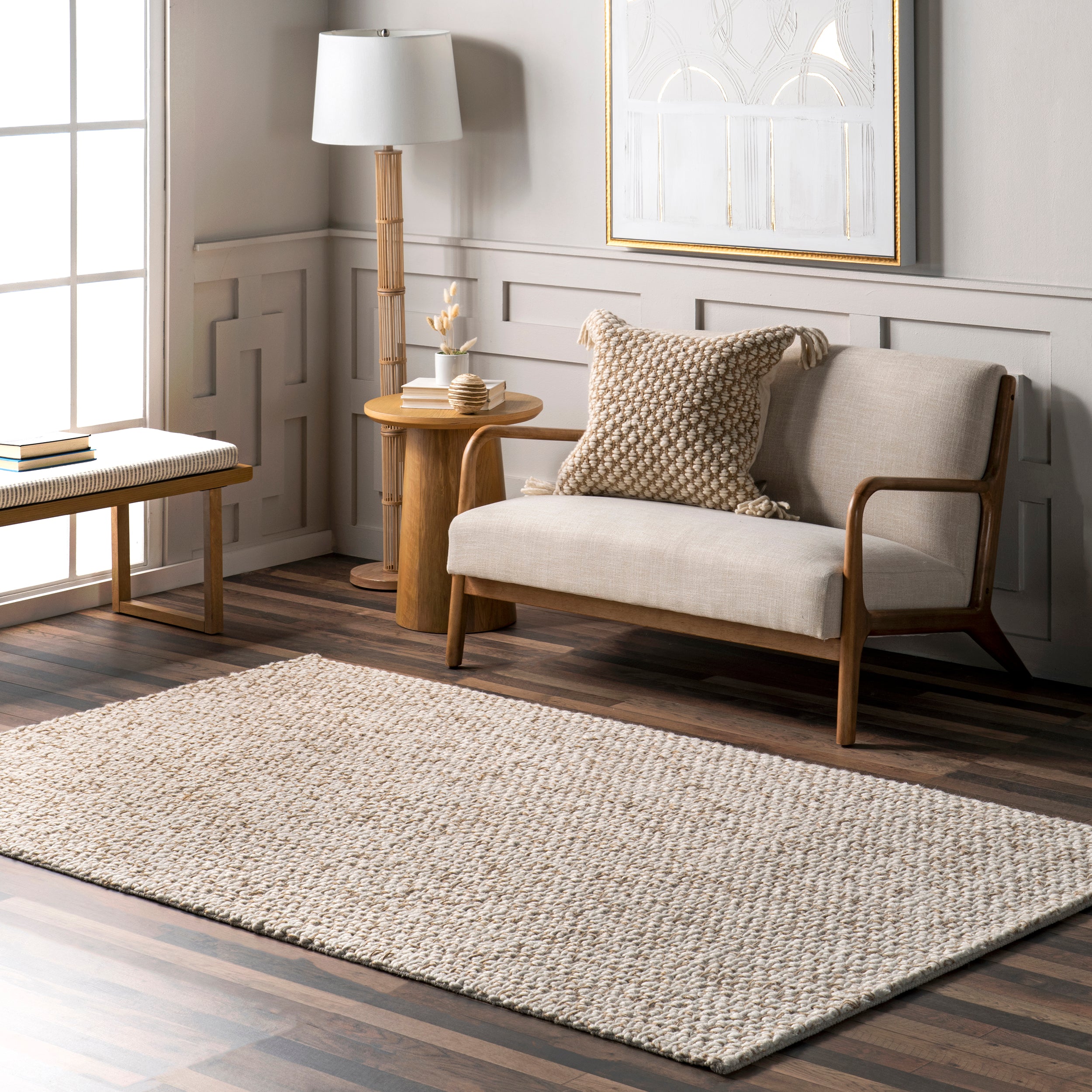 Enida Casual Farmhouse Wool Blend Area Rug - Image 2