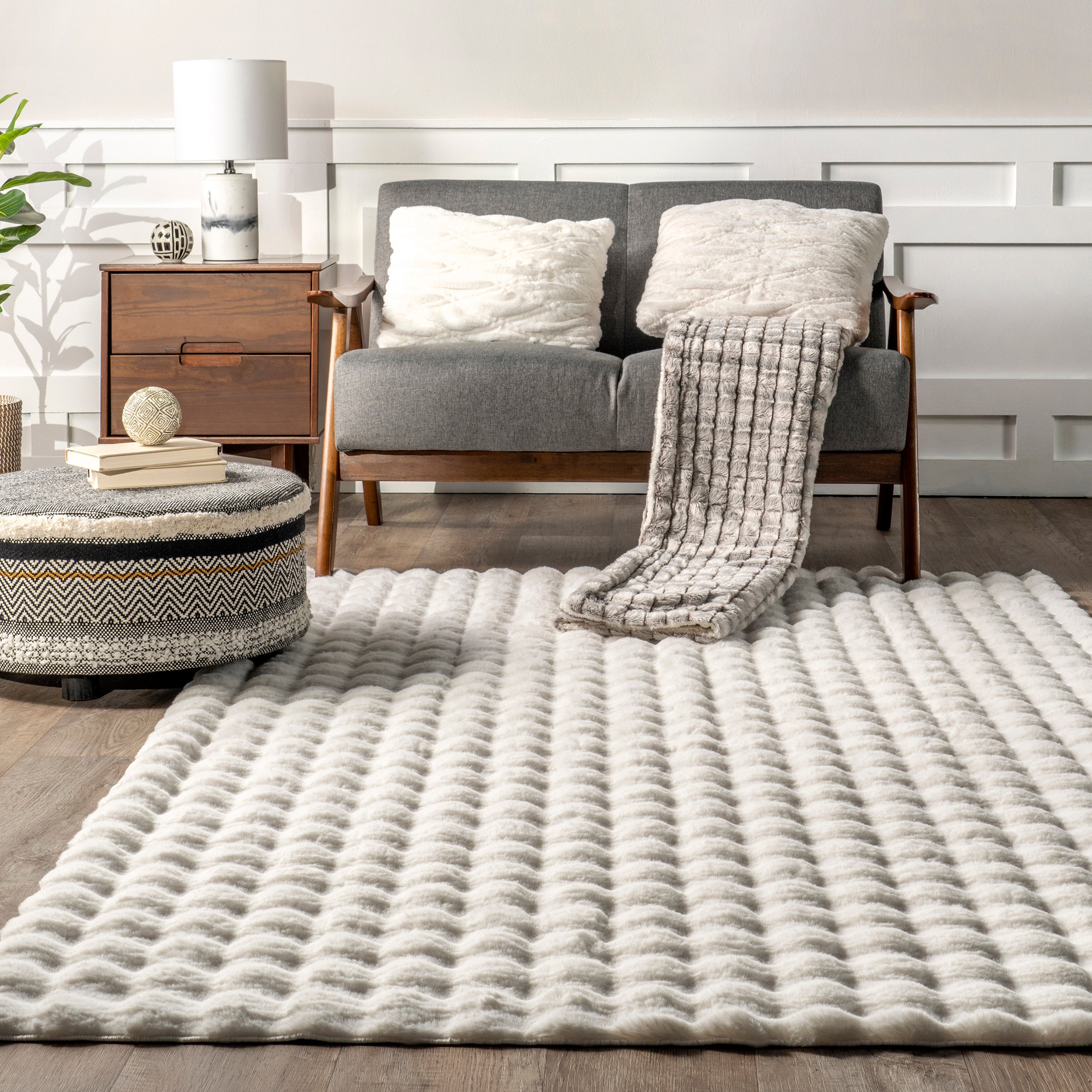 Jeni Solid Faux Rabbit Machine Washable Area Rug - Image 8