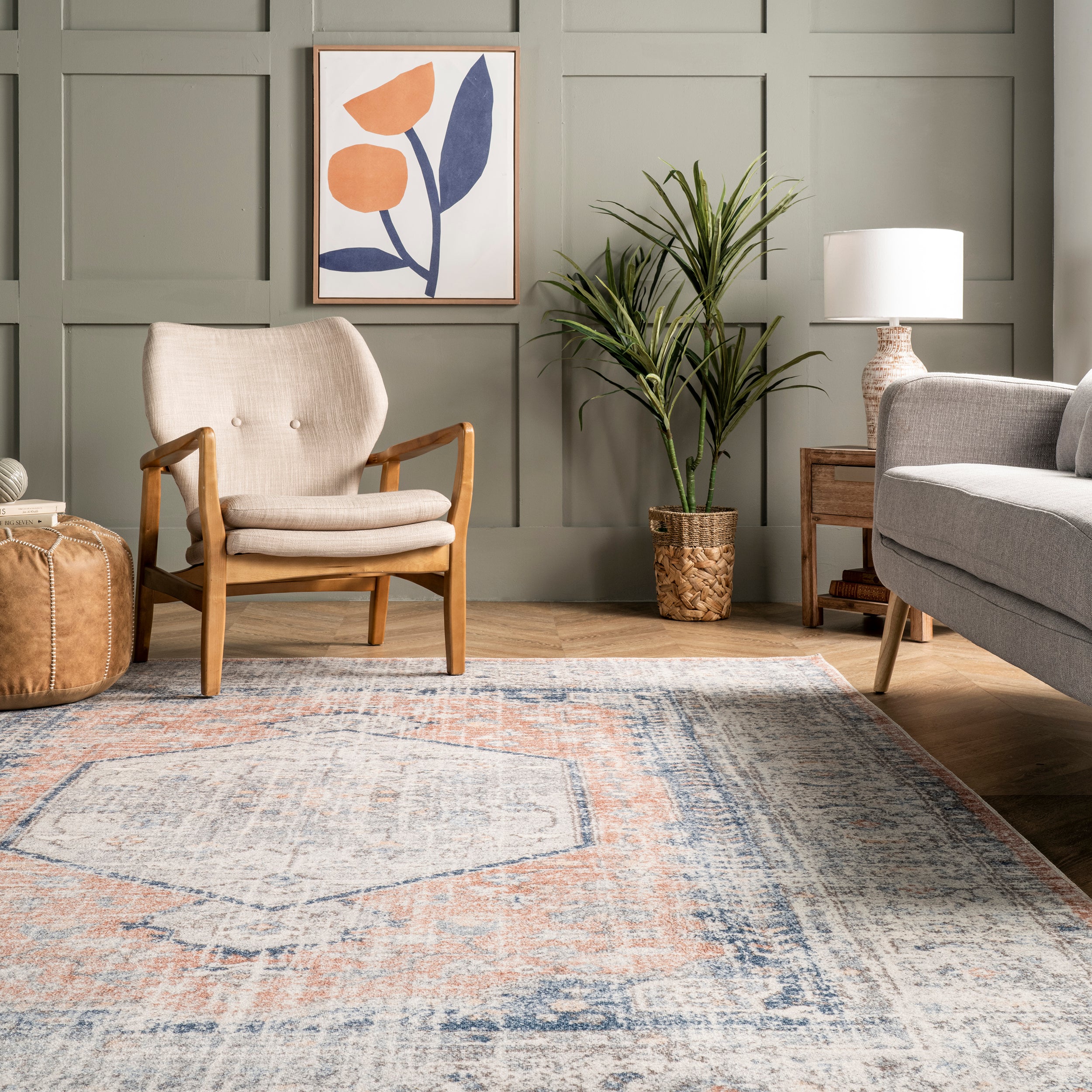 Jacquie Machine Washable Vintage Floral Area Rug - Image 8