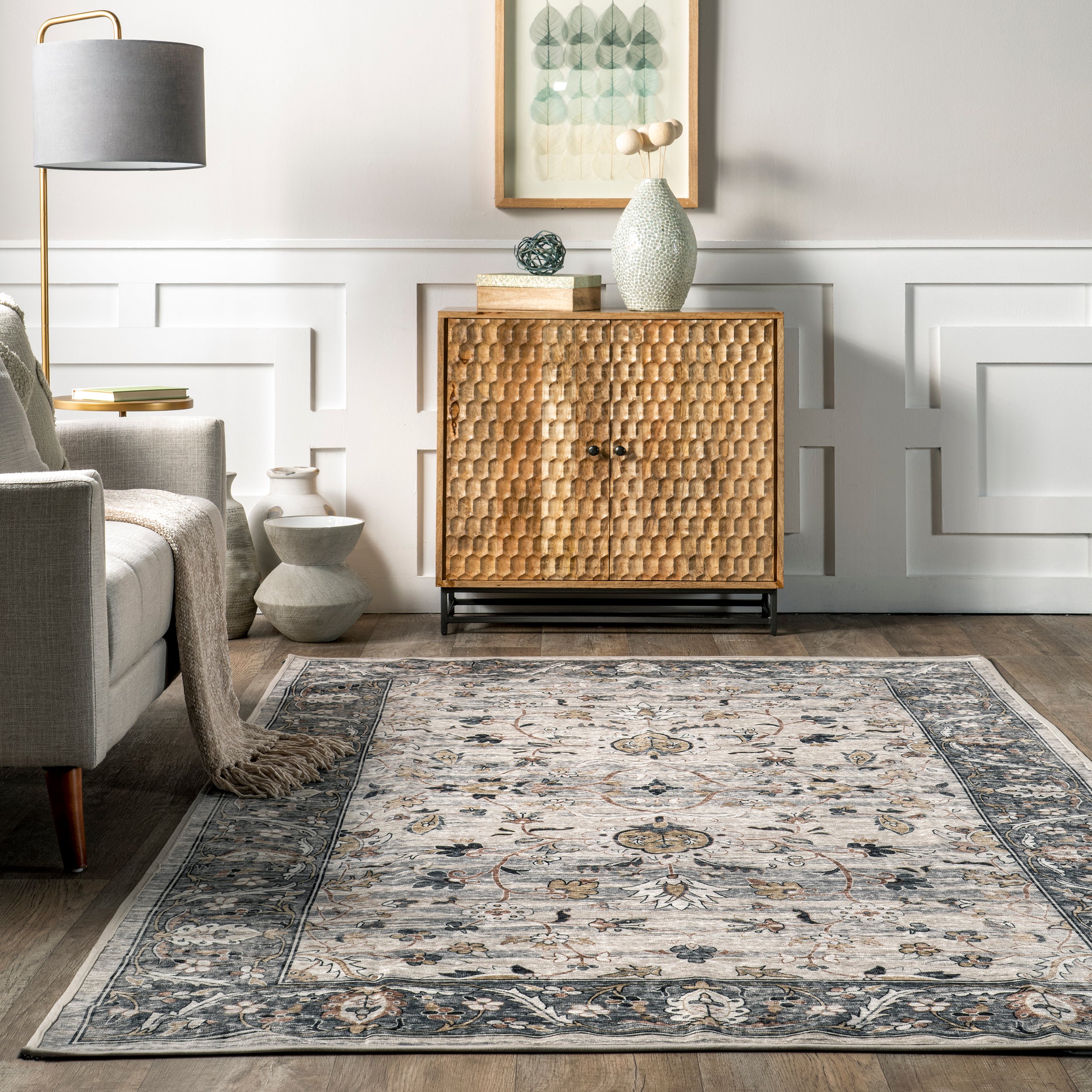 Dera Floral Border Machine Washable Area Rug - Image 8