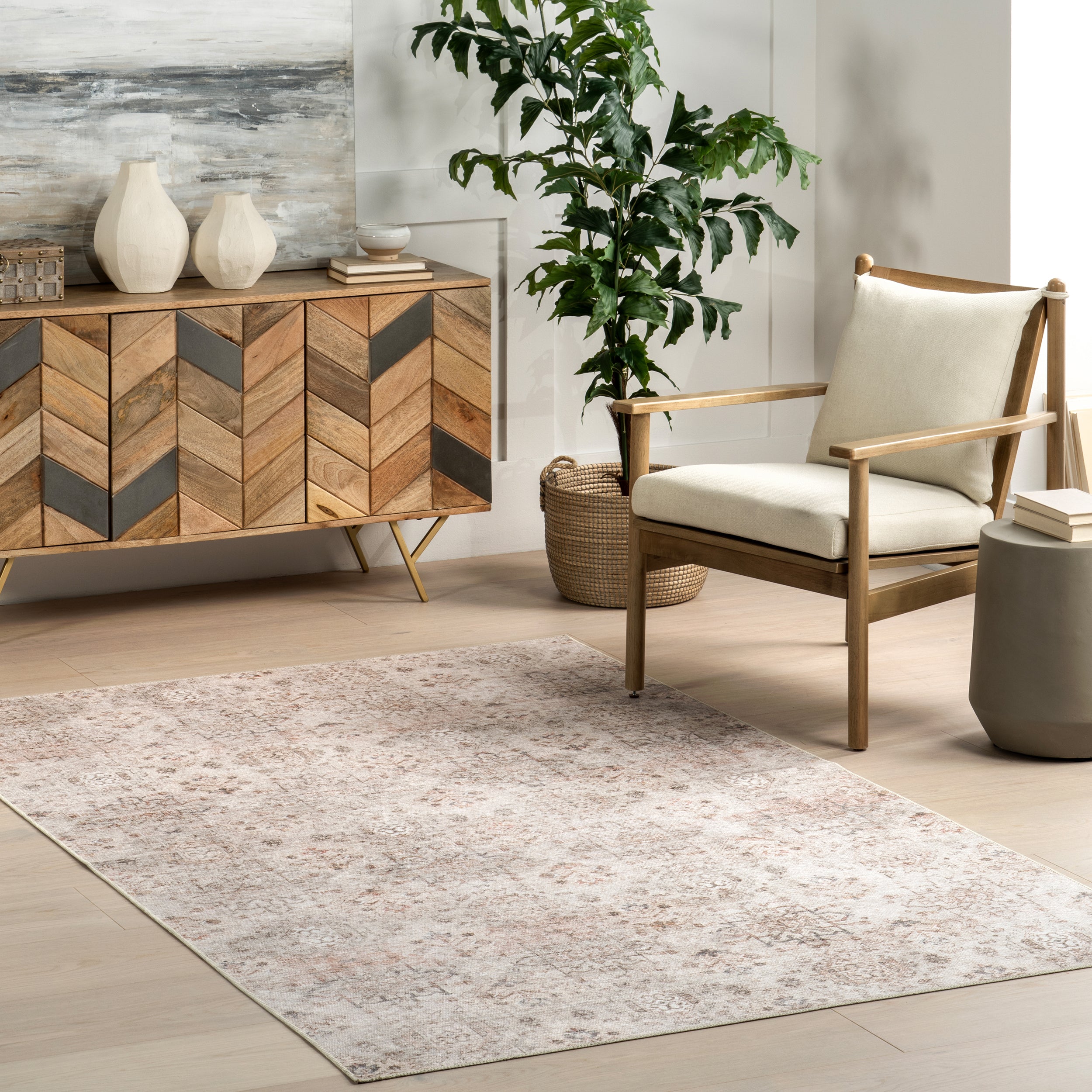 Alona Faded Medallion Stain-Resistant Machine Washable Area Rug - Image 2