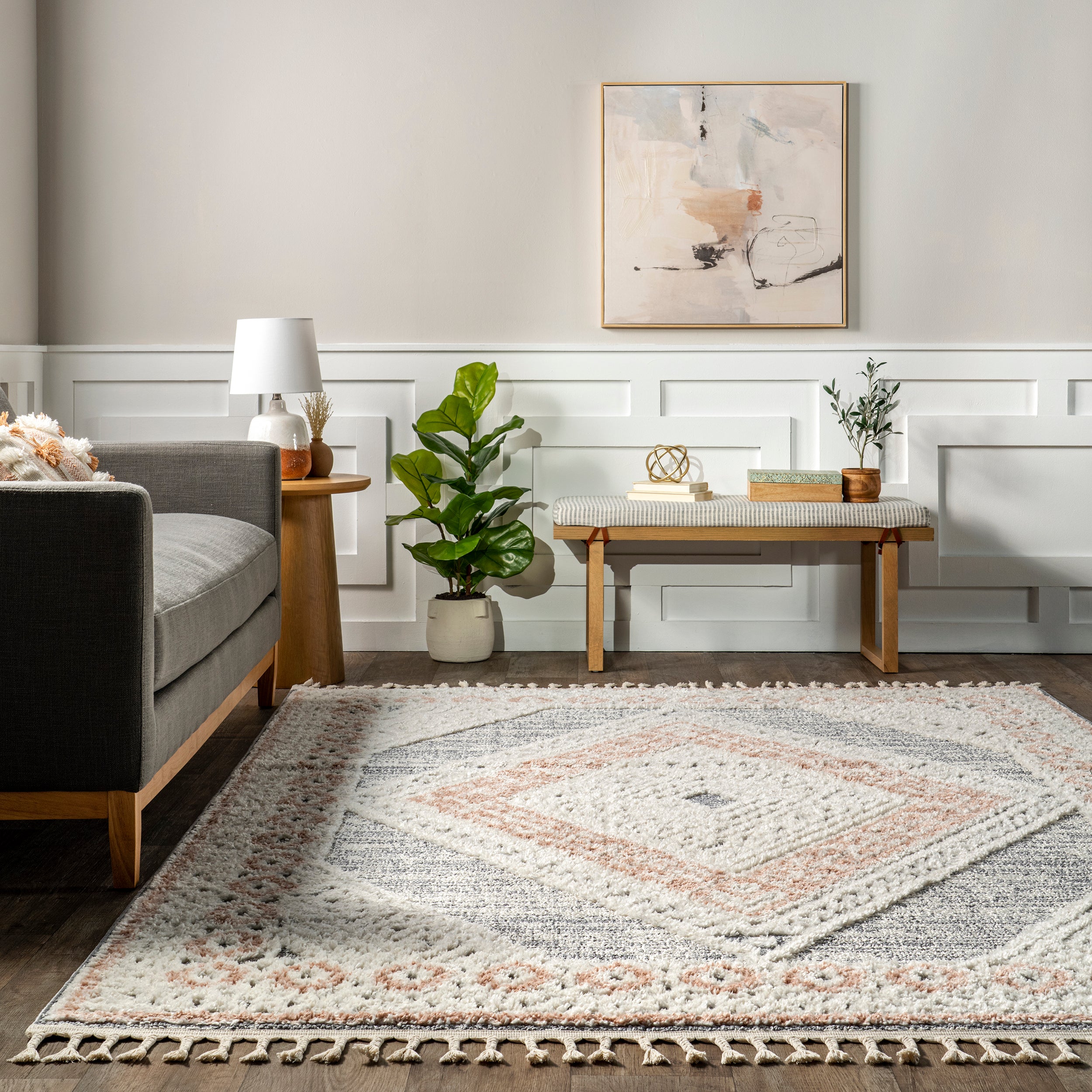 Acacia Raised Diamond Tasseled Area Rug - Image 8
