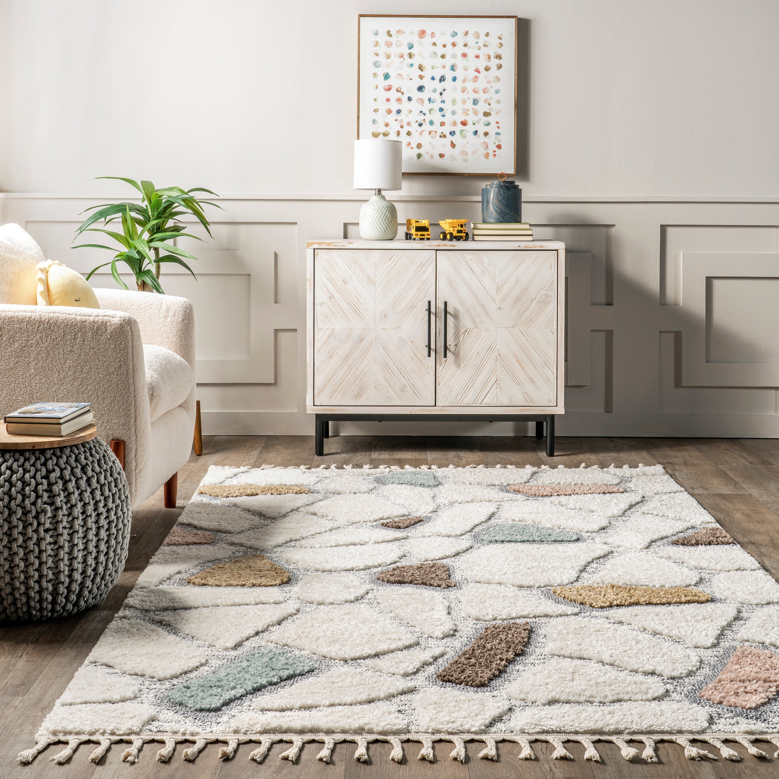 Zende Colorful Stones Kids Tassel Area Rug - Image 8