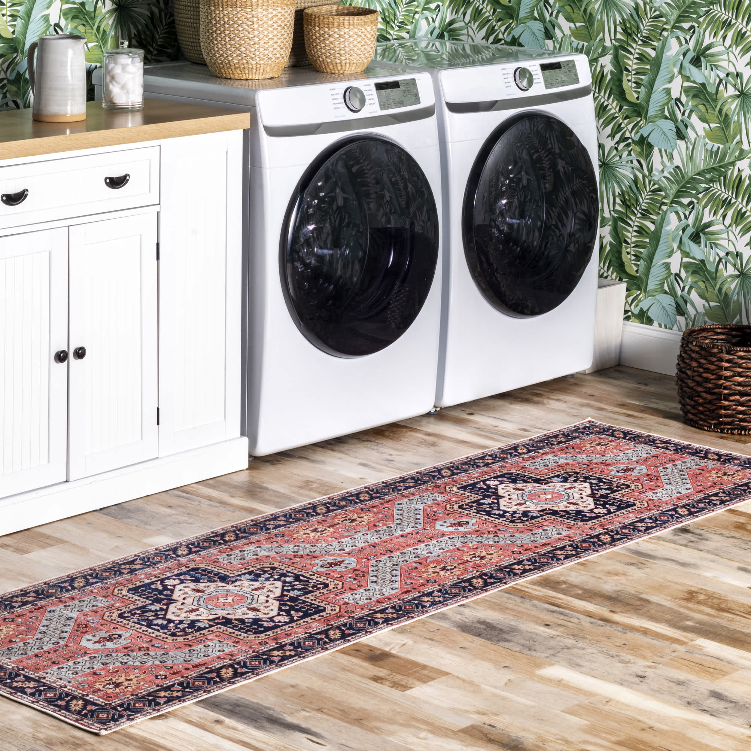 Amber Machine Washable Floral Aztec Area Rug - Image 10