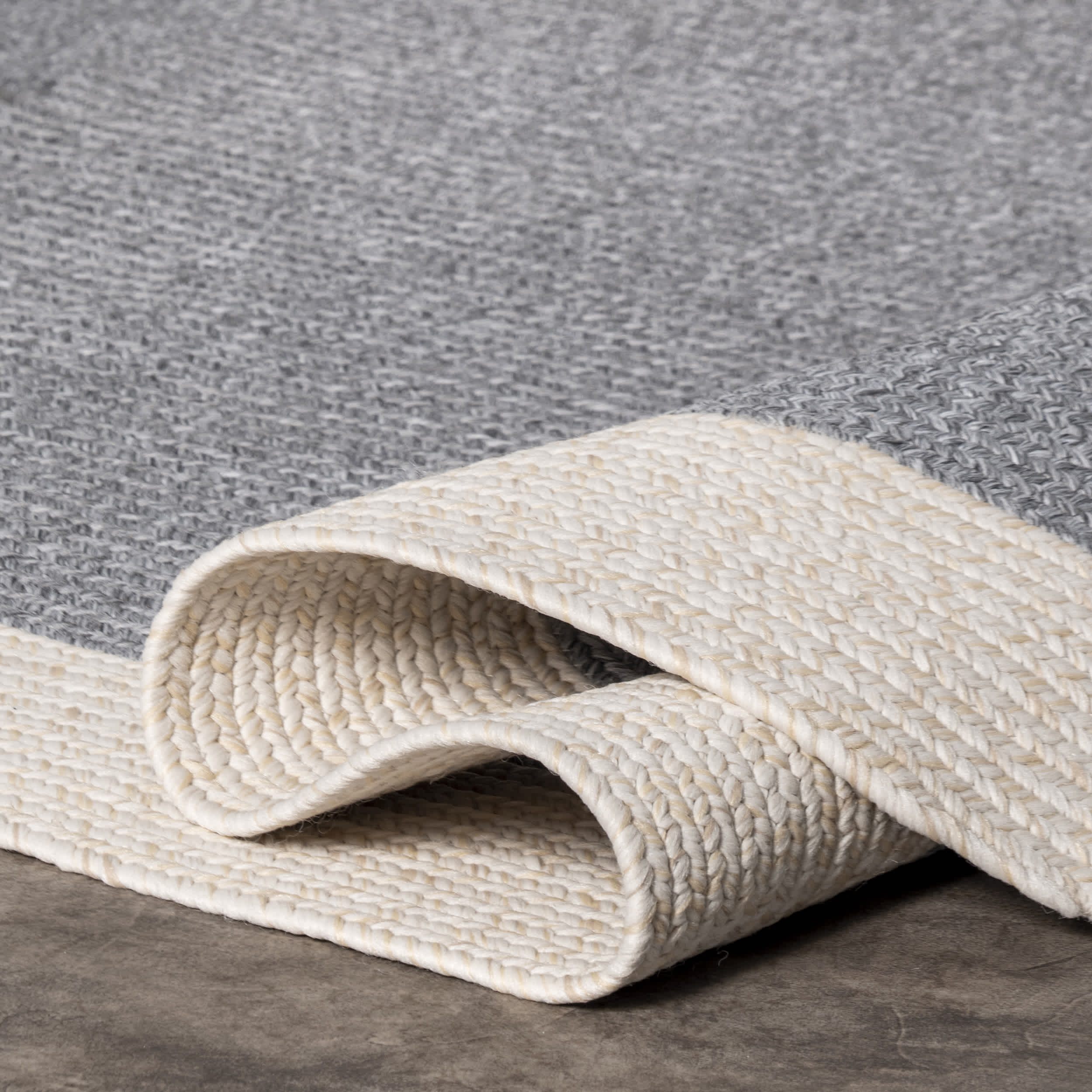 Indoor/Outdoor Braided Solid Border Delaine Area Rug - Image 4