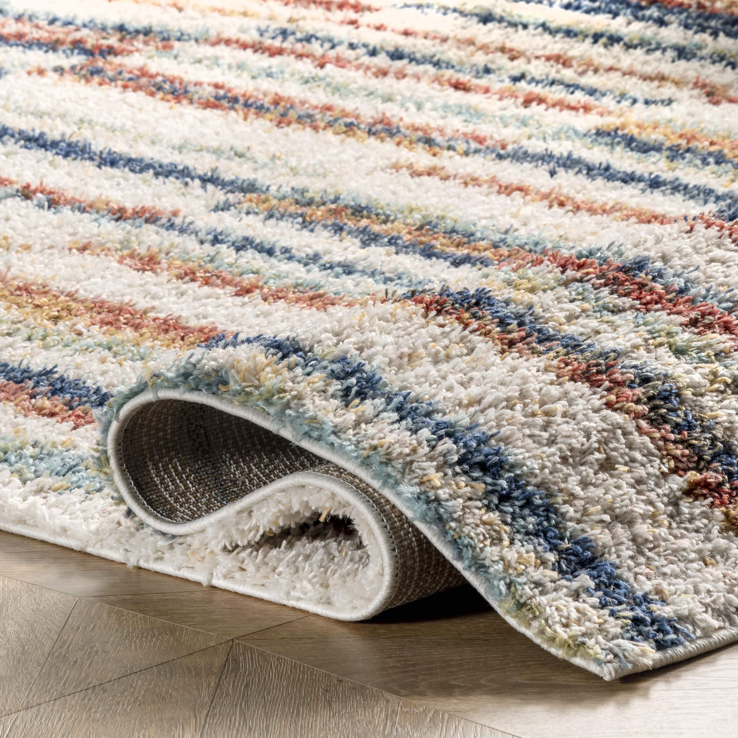 Aimee Banded Stripes Shaggy Area Rug - Image 4