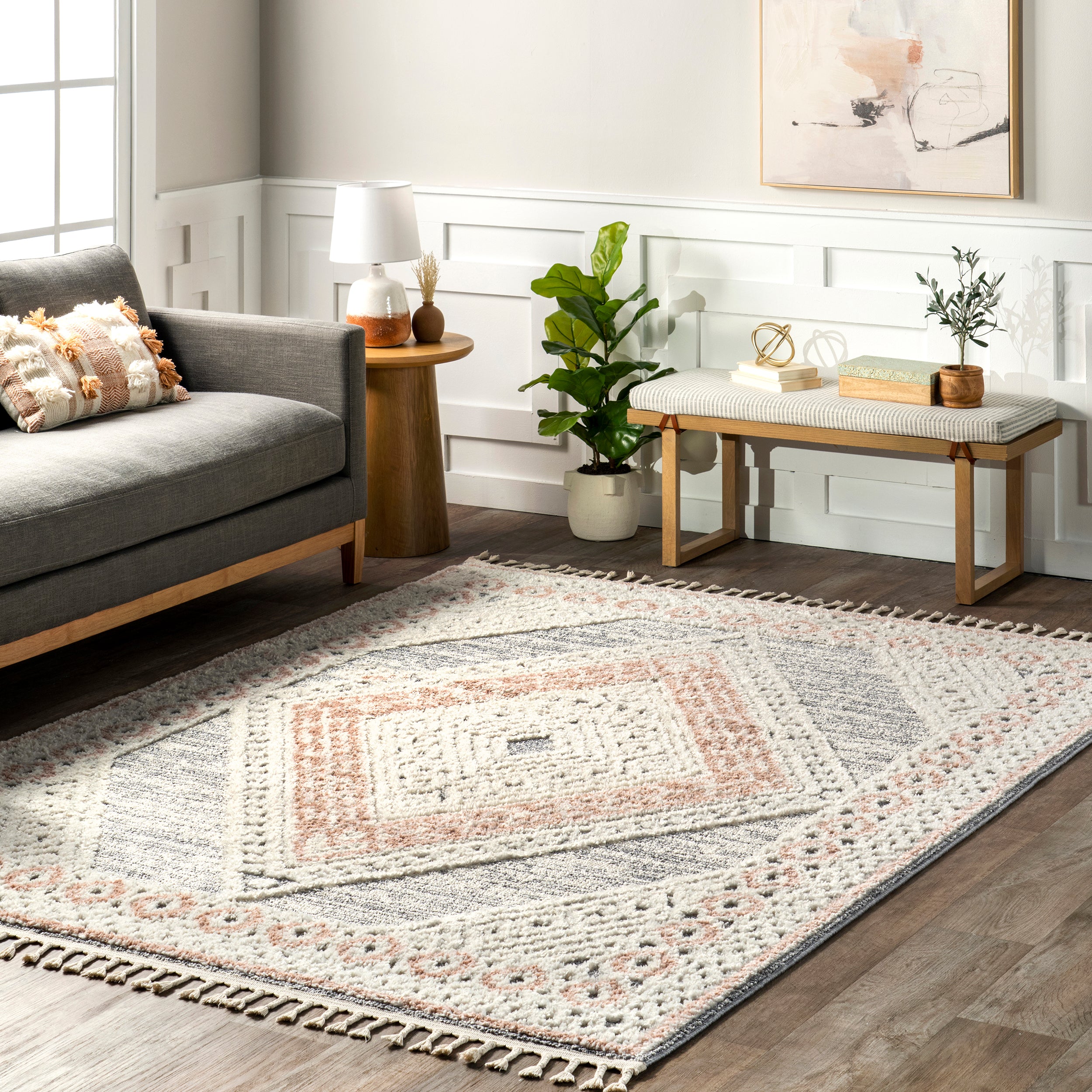 Acacia Raised Diamond Tasseled Area Rug - Image 2