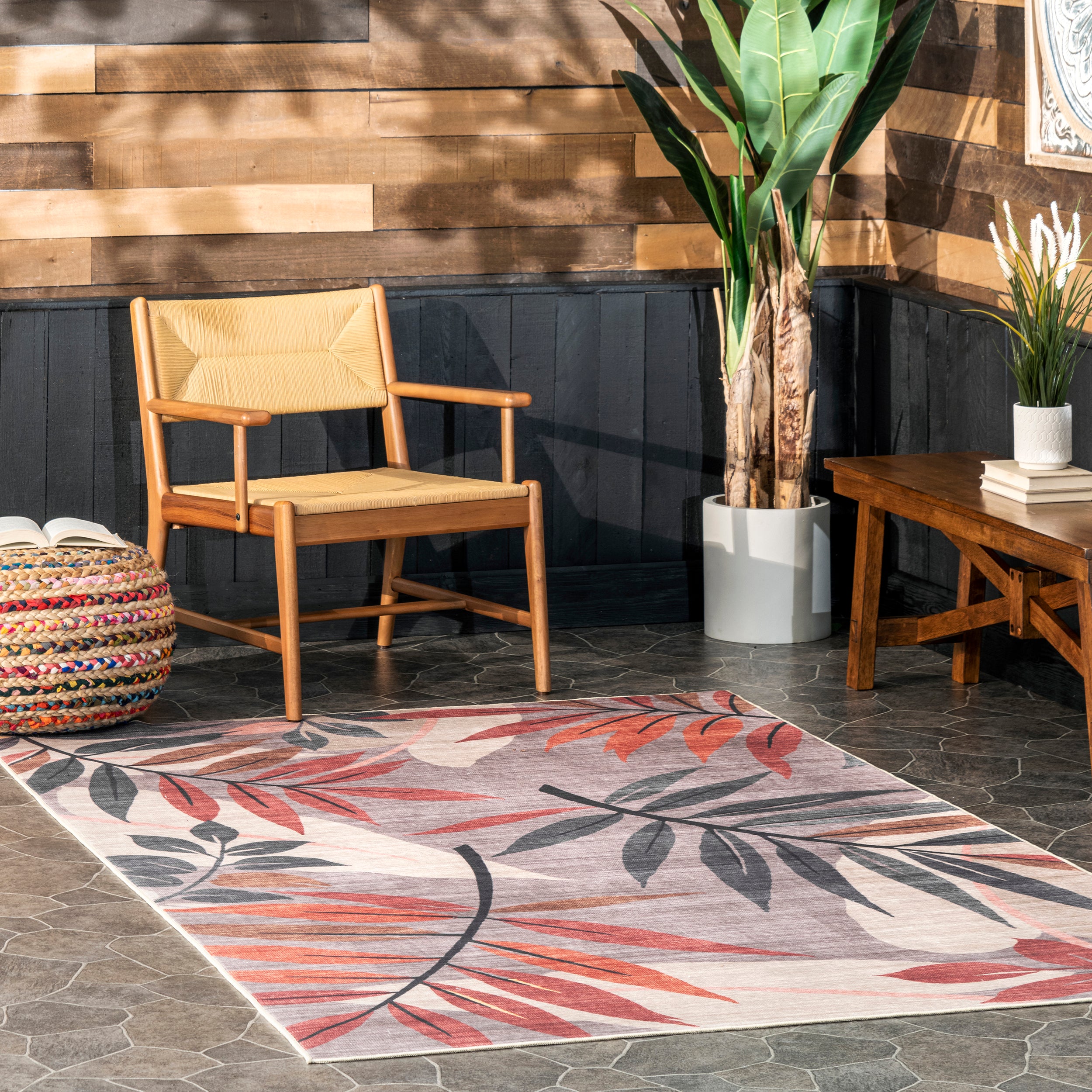 Mayra Tropical Leaves Machine Washable Indoor/Outdoor Area Rug - Image 2