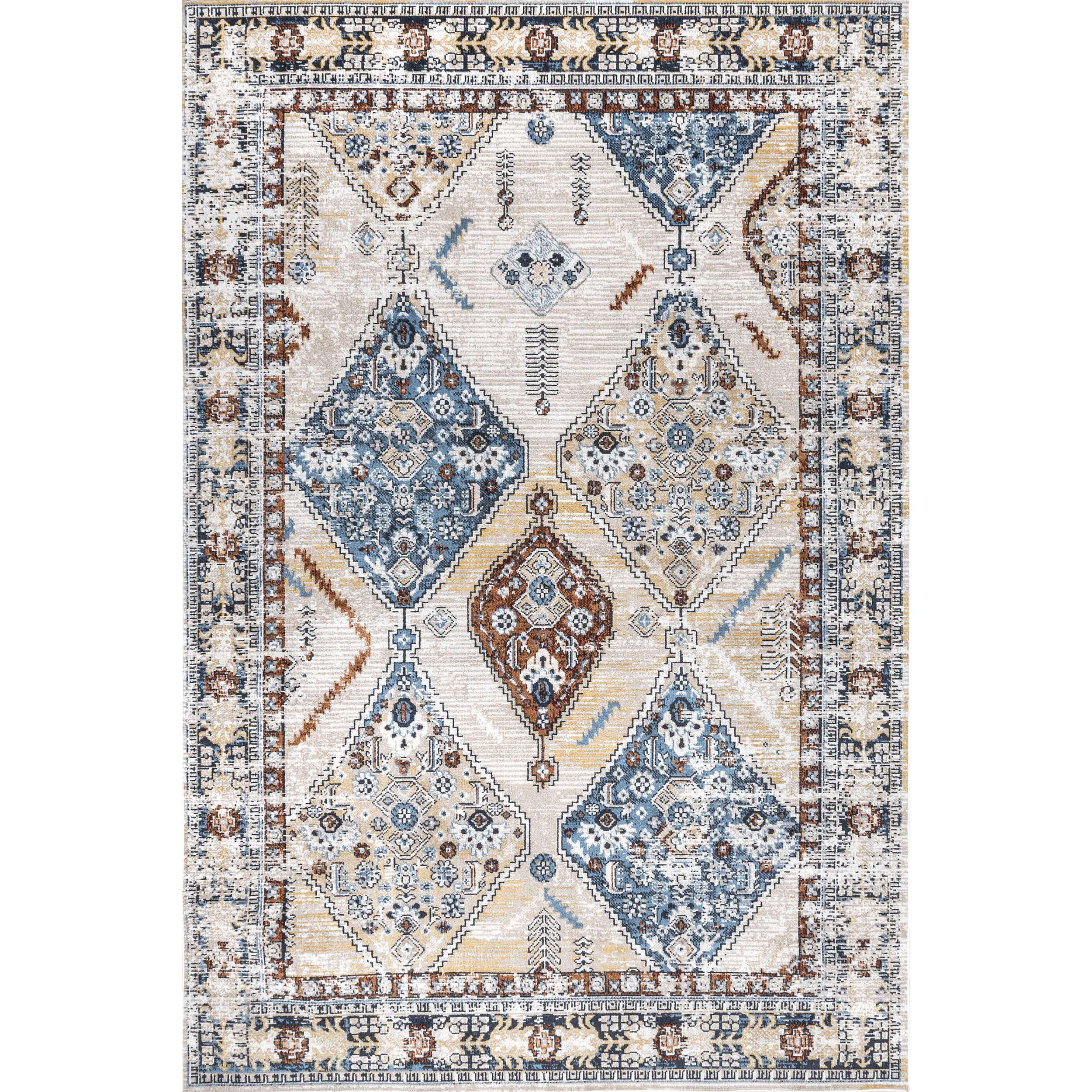 Clarabelle Machine Washable Traditional Diamonds Area Rug