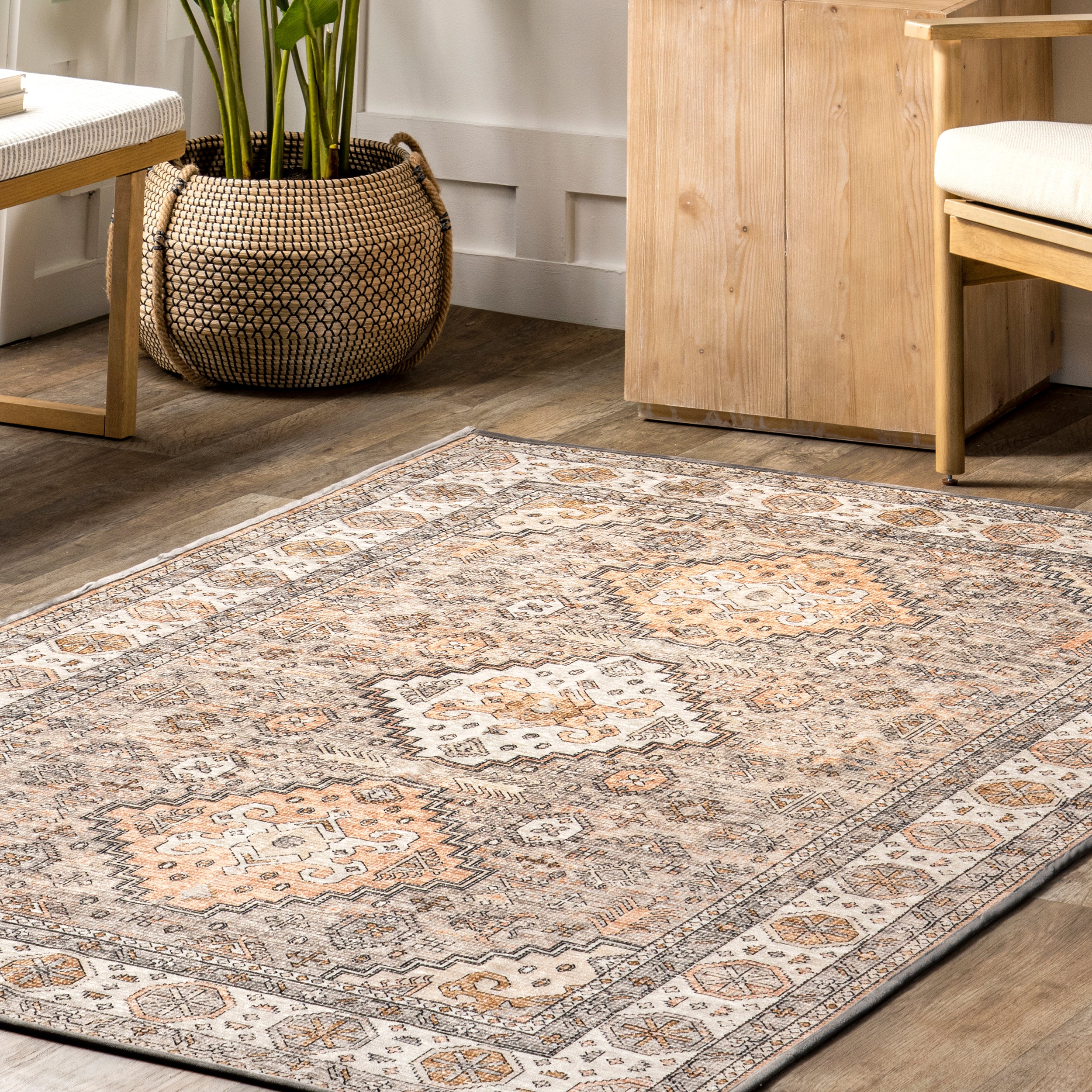 Kesia Vintage Bordered Machine Washable Area Rug - Image 9
