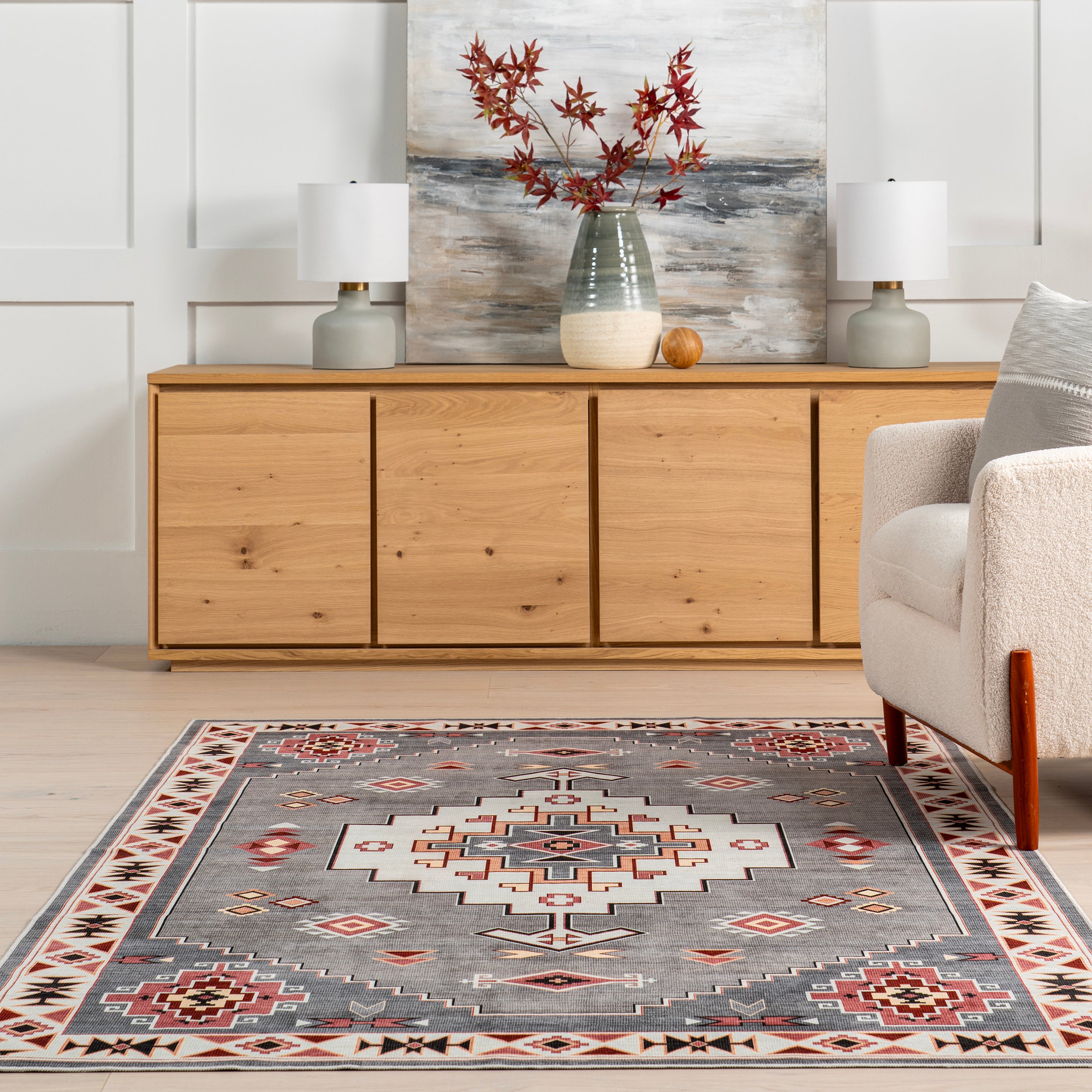 Lynx Southwestern Stain-Resistant Machine Washable Area Rug - Image 8