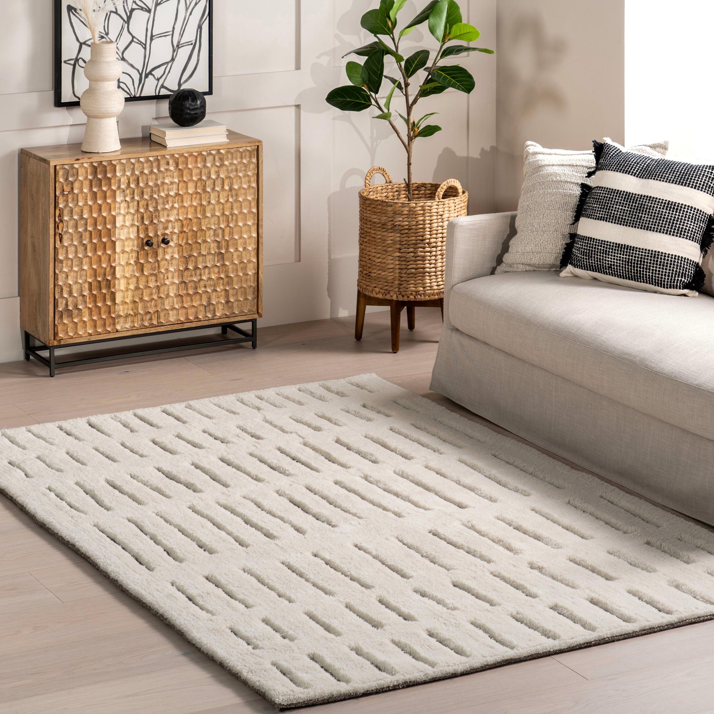 Nalini Modern Striped High-Low Wool Area Rug - Image 2