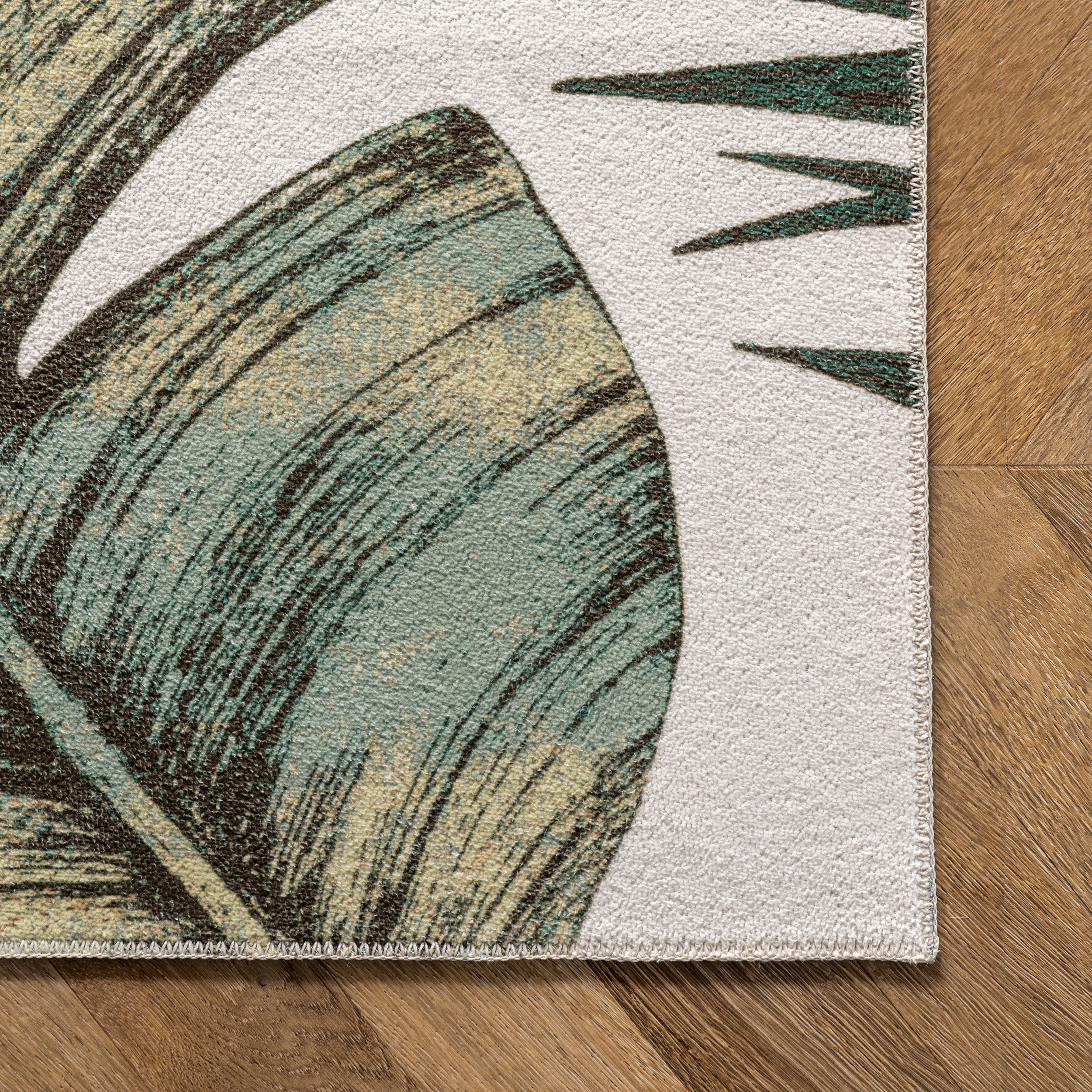 Elen Machine Washable Natural Leaves Area Rug - Image 5
