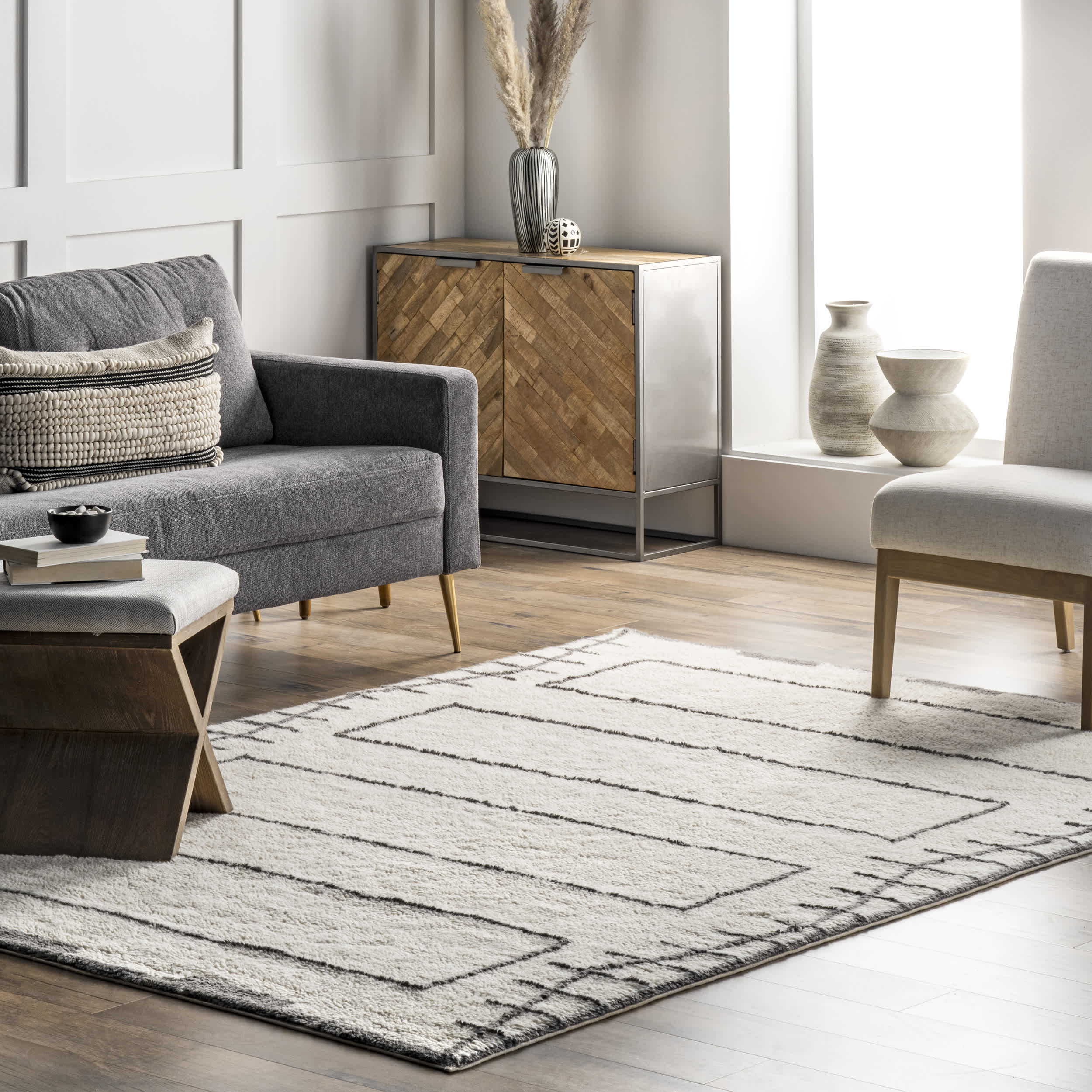 Isabella Machine Washable Wool Contemporary Geometric Area Rug - Image 2