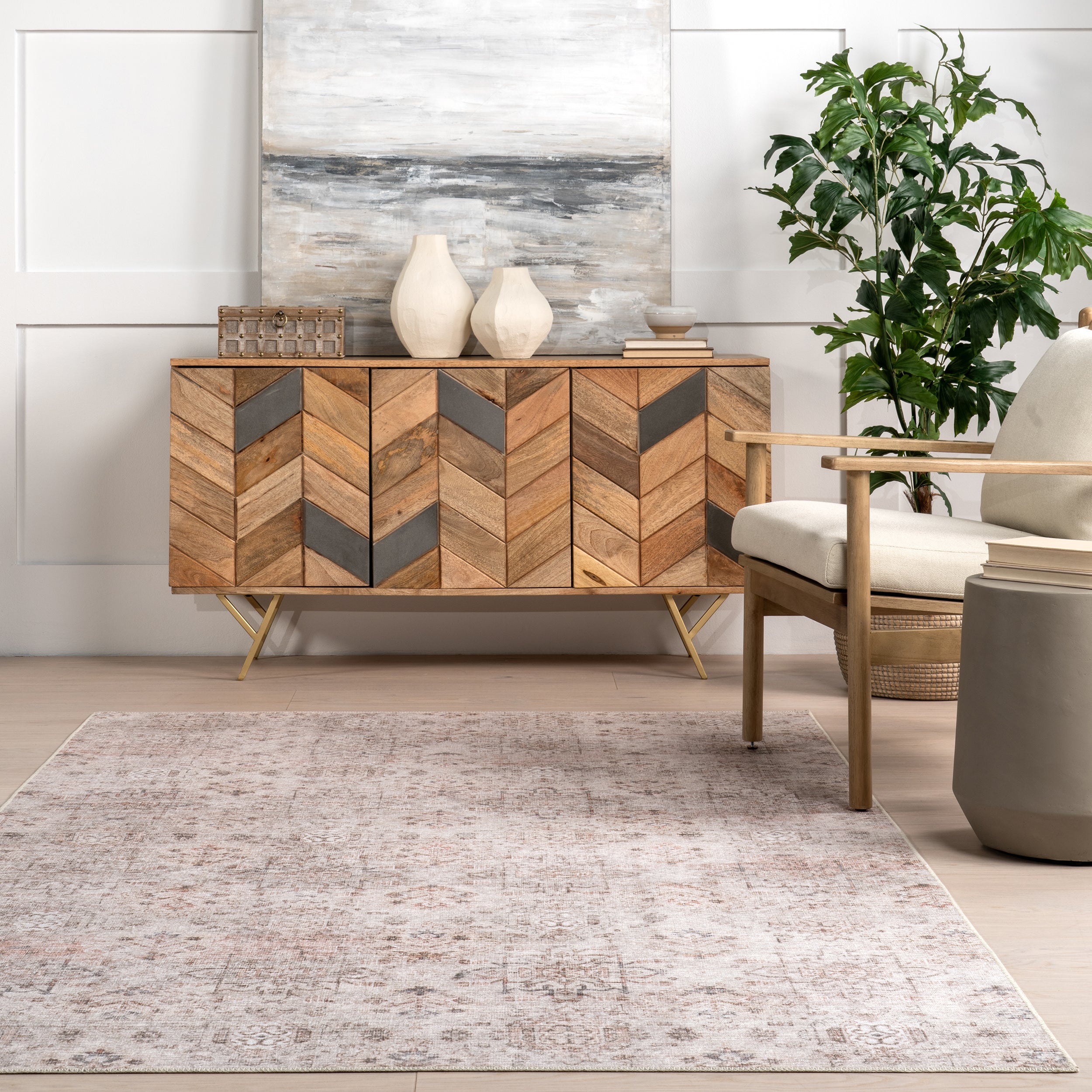 Alona Faded Medallion Stain-Resistant Machine Washable Area Rug - Image 8