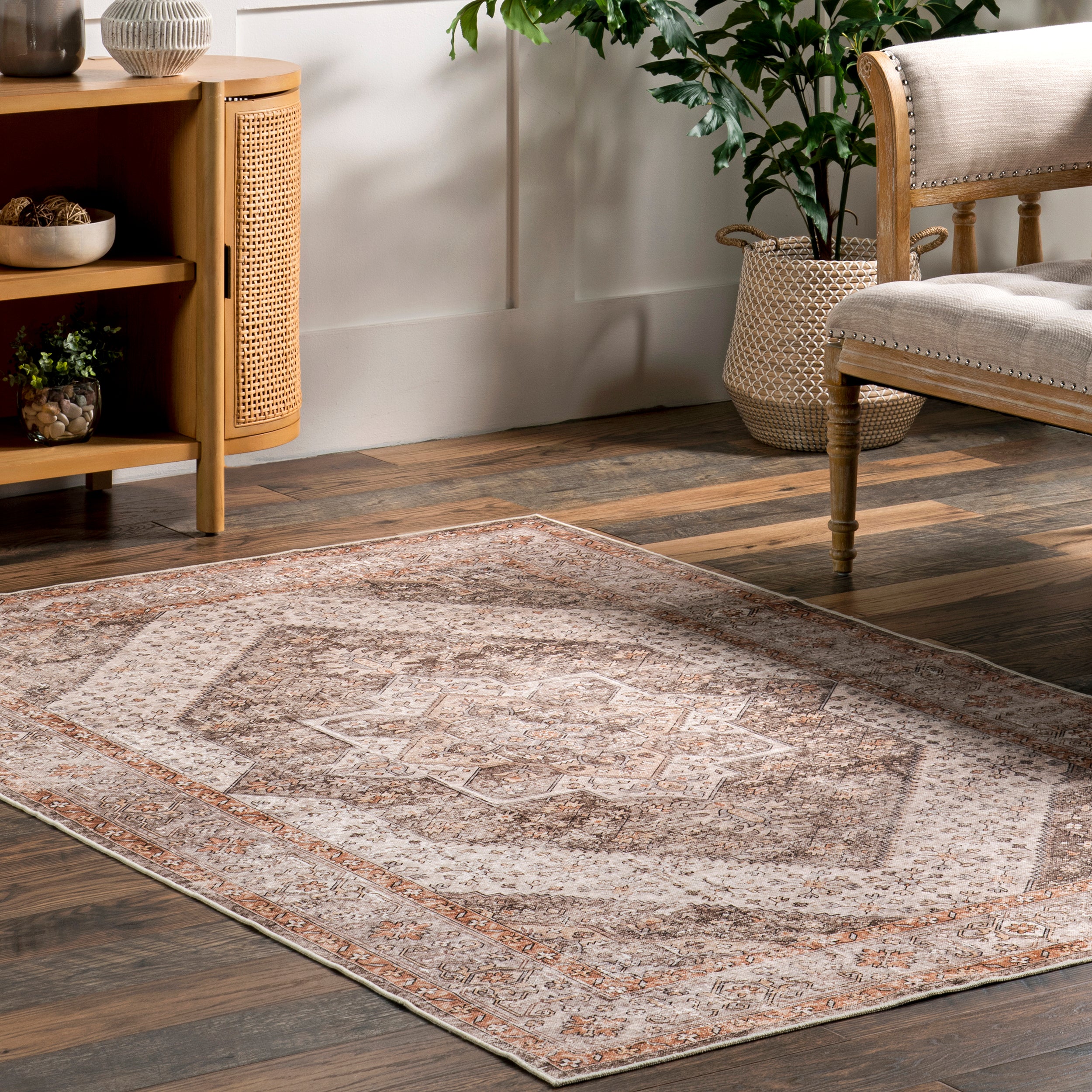 Sanna Distressed Medallion Machine Washable Area Rug - Image 9