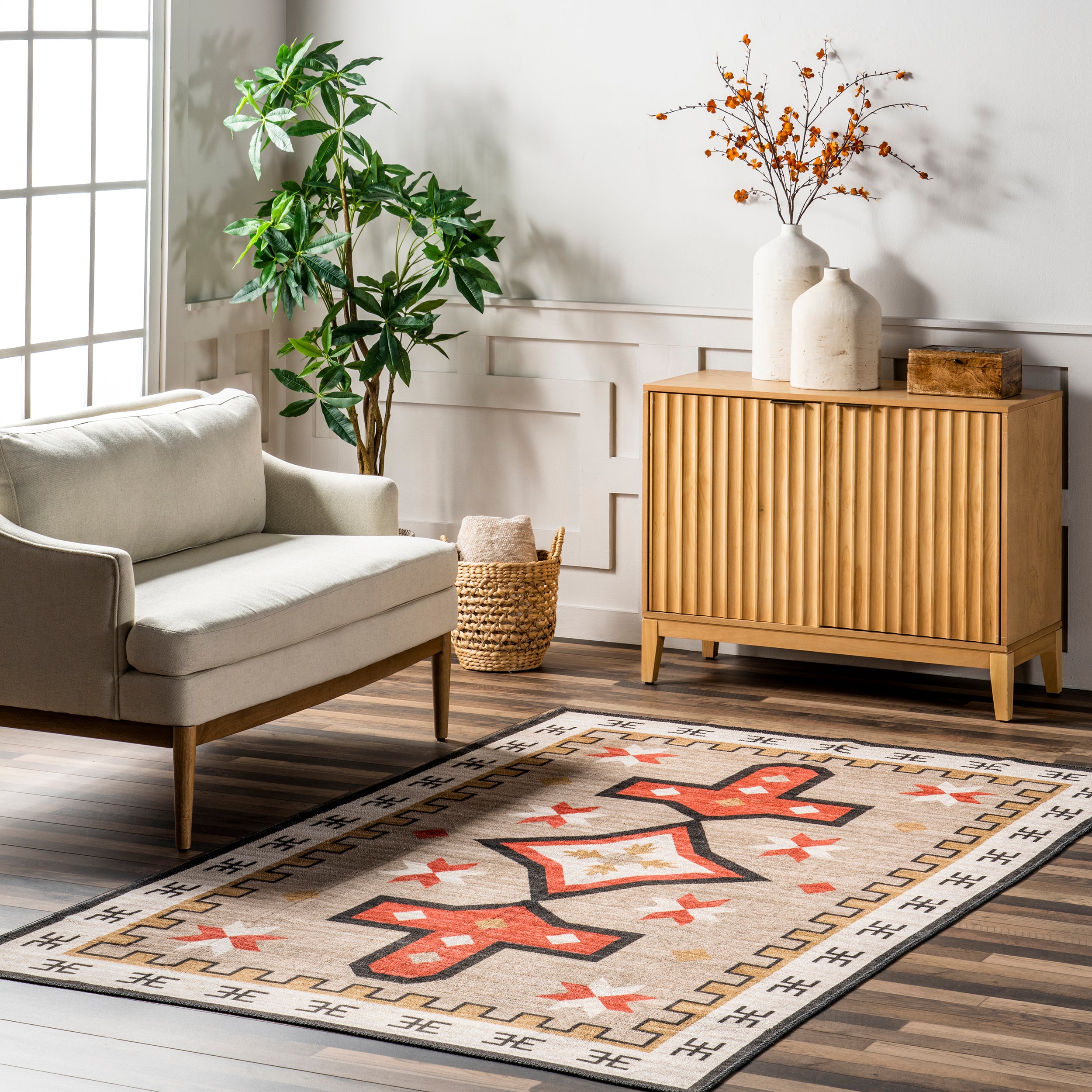 Remy Bold Geometric Machine Washable Area Rug - Image 2
