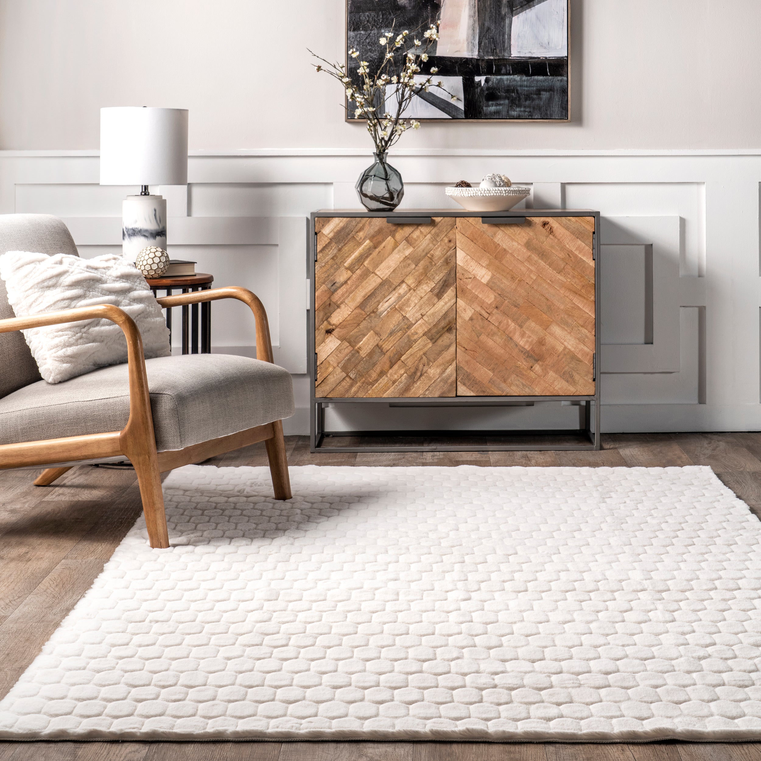 Nia Tile Faux Rabbit Machine Washable Area Rug - Image 8