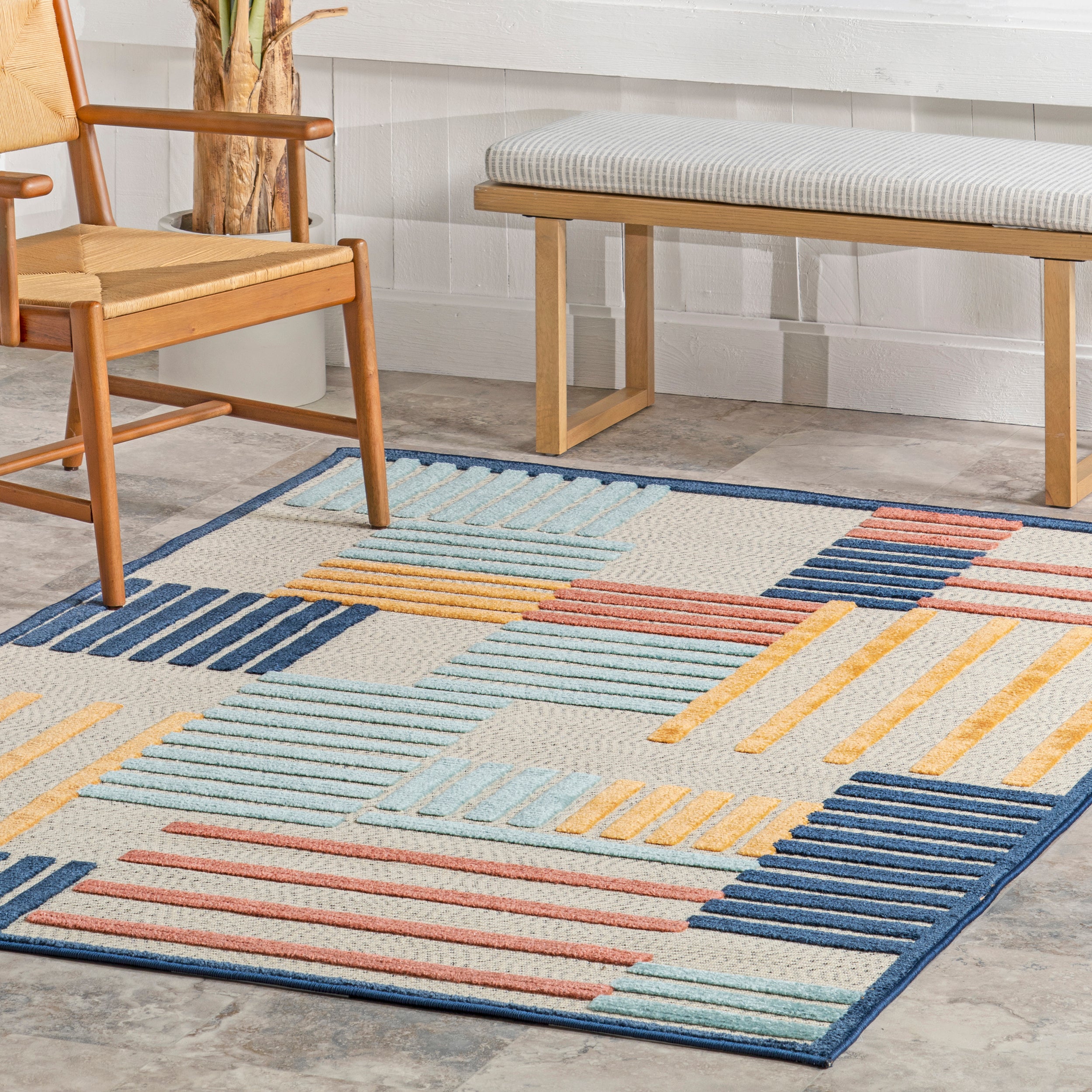 Enya High-Low Striped Indoor/Outdoor Area Rug - Image 9