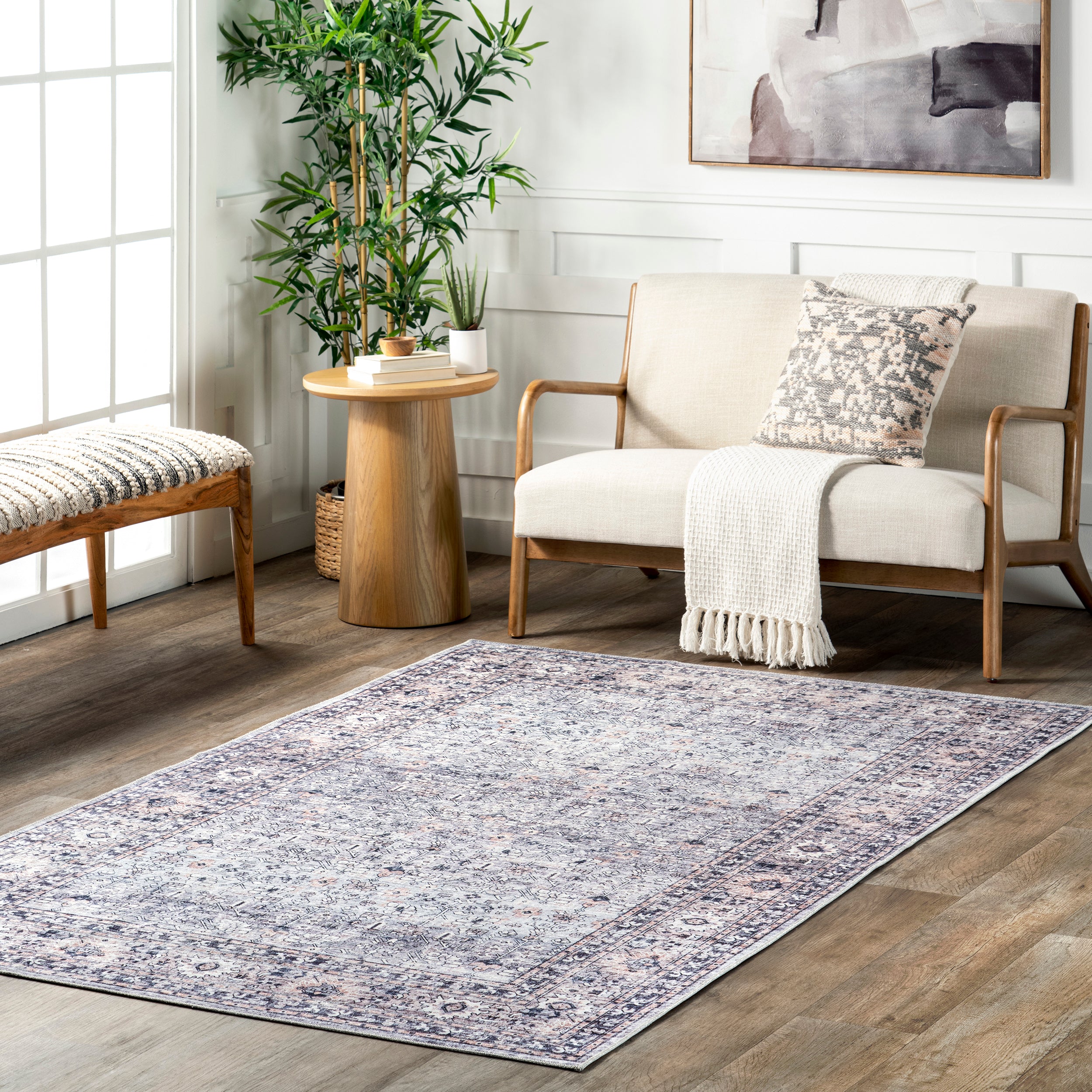 Indy Vintage Stain-Resistant Machine Washable Area Rug - Image 2