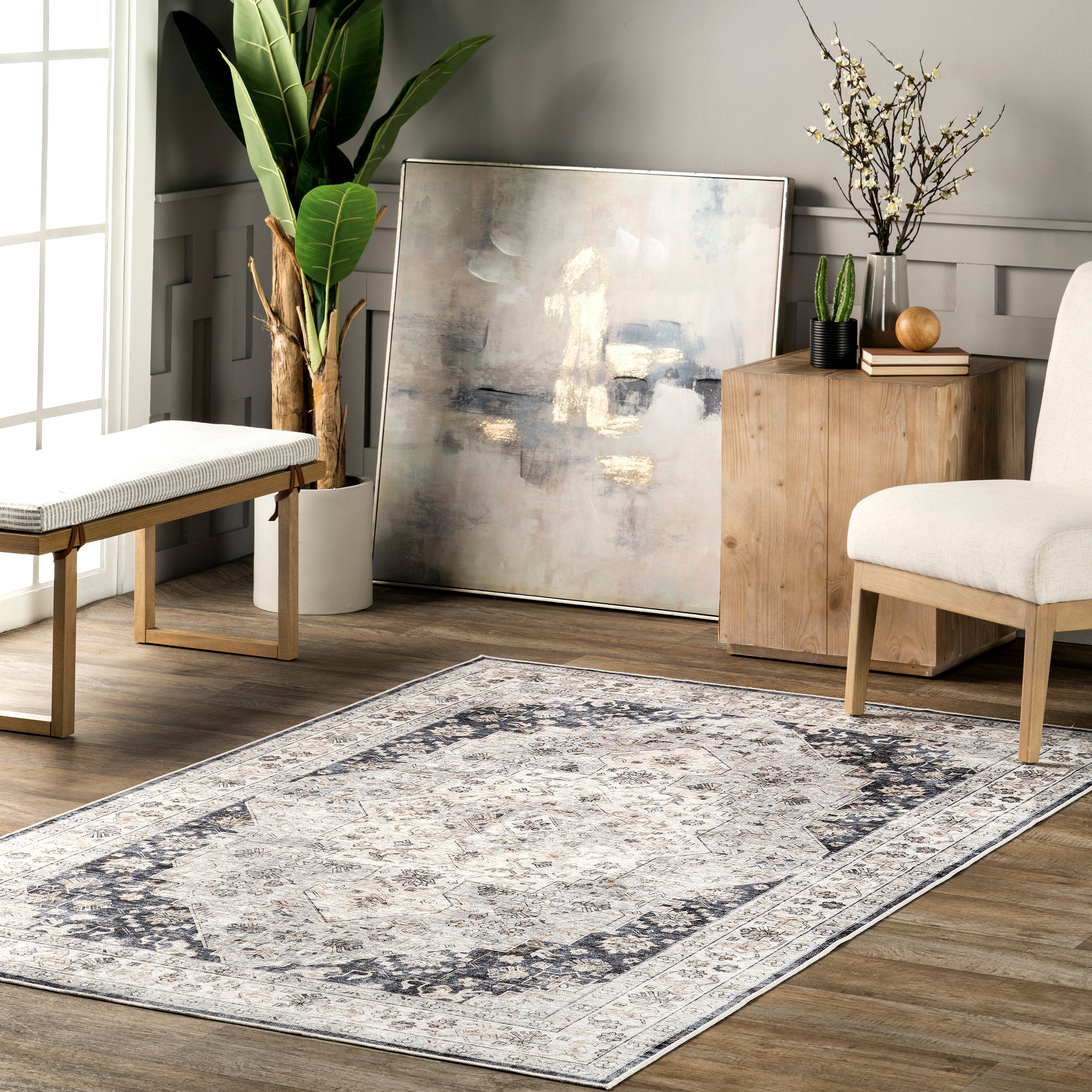 Casey Persian Stain Repellent Machine Washable Area Rug - Image 2