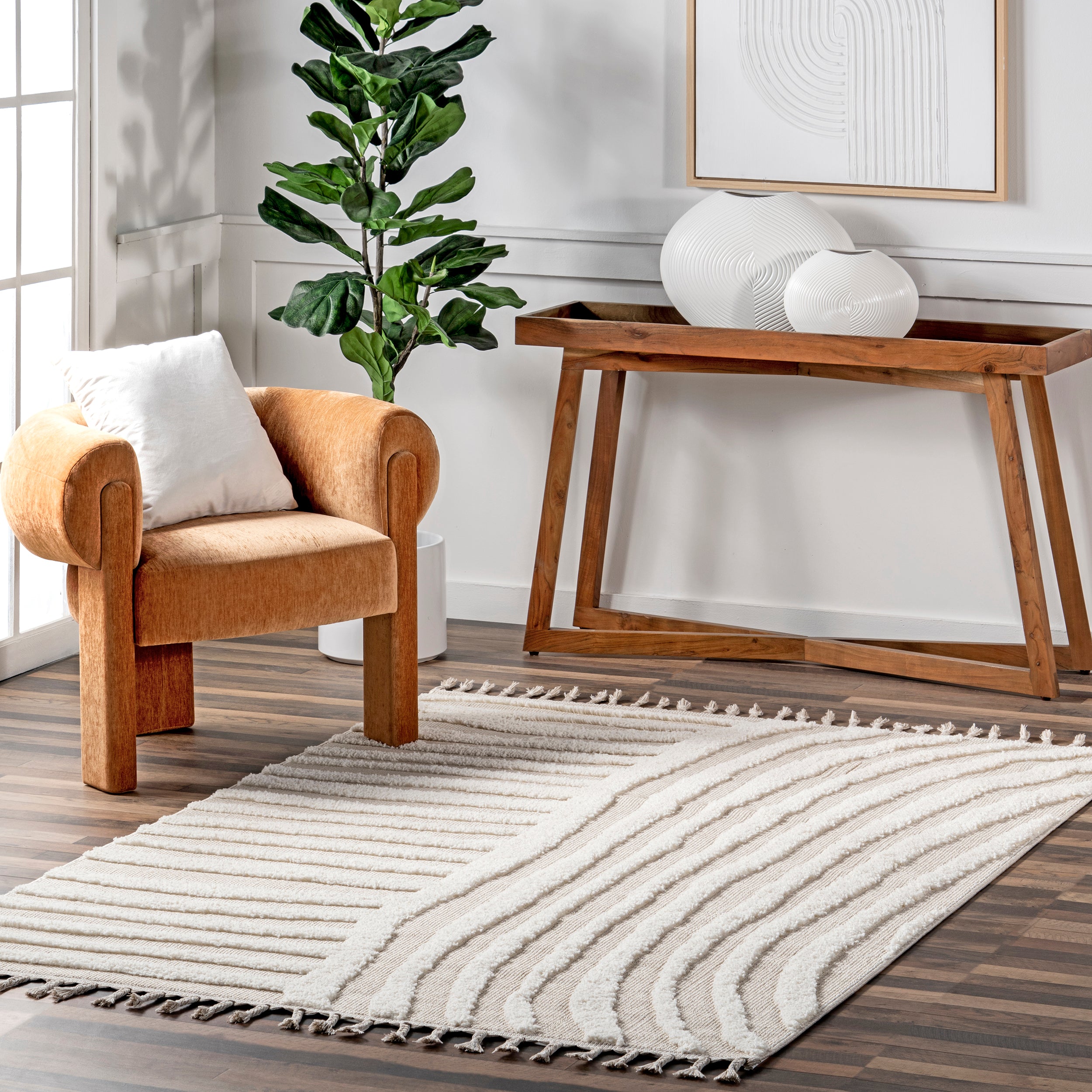 Ianthe Abstract Stripes High-Low Tasseled Area Rug - Image 2