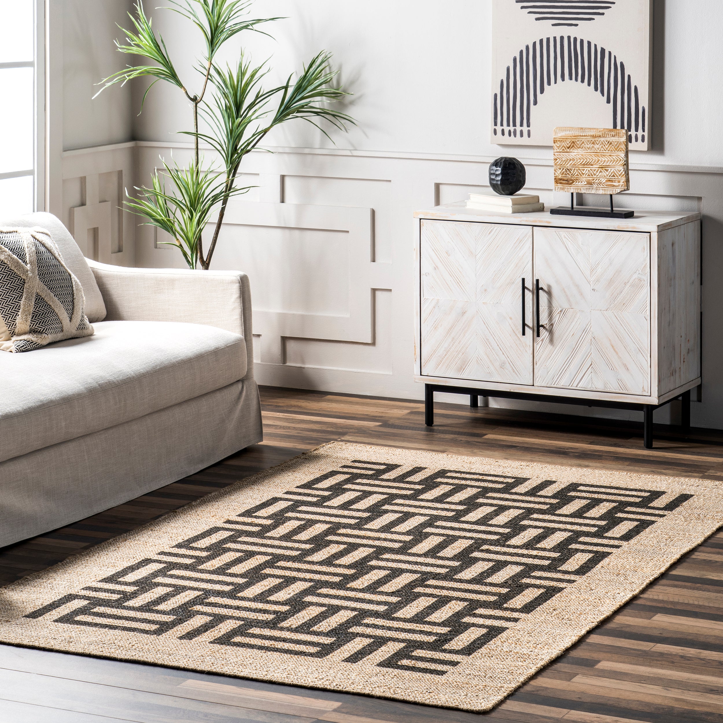 Saskia Woven Stripes Jute Area Rug - Image 2