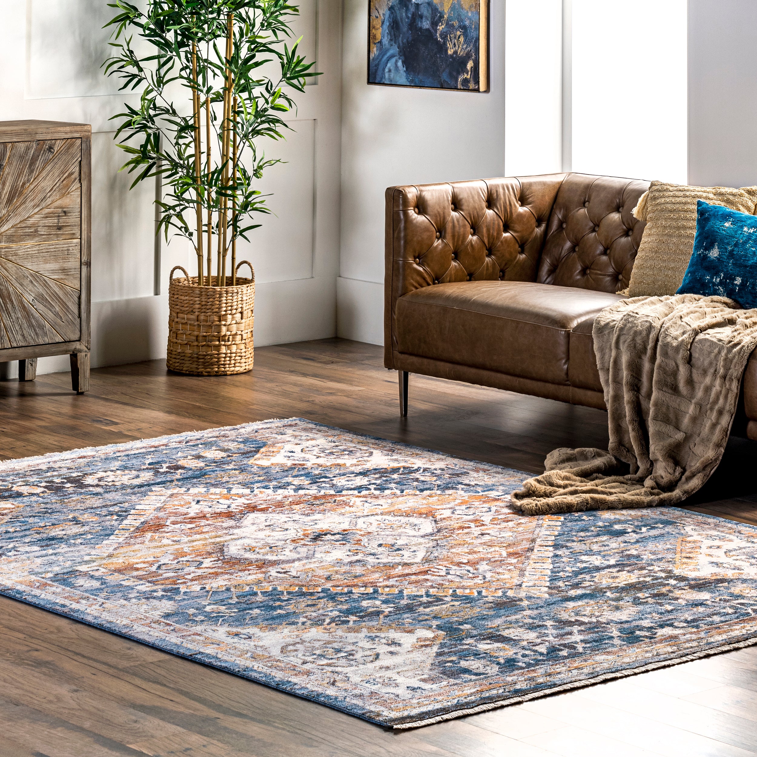 Addison Transitional Faded Medallion Fringe Area Rug - Image 2