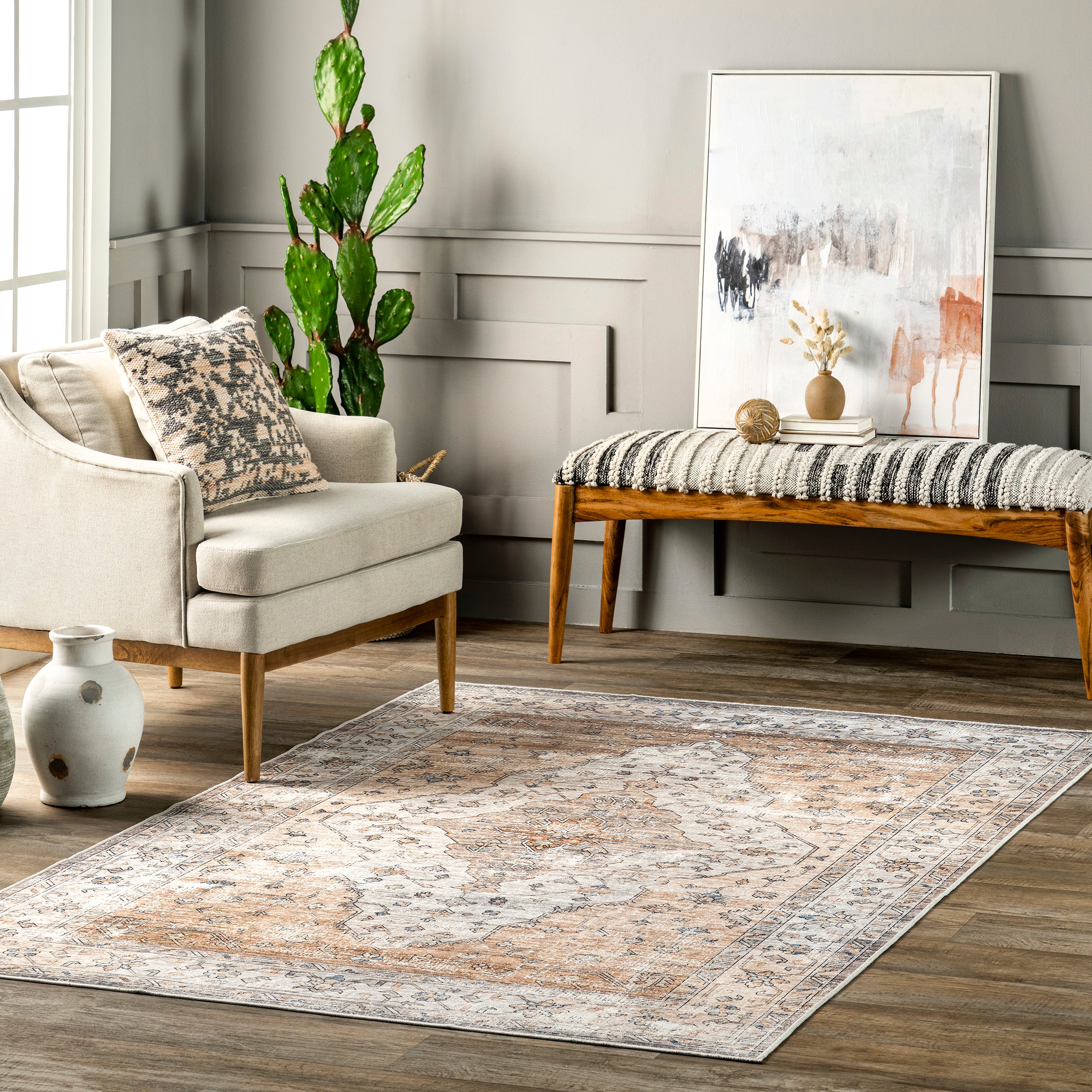 Keila Vintage Stain Repellent Machine Washable Area Rug - Image 2