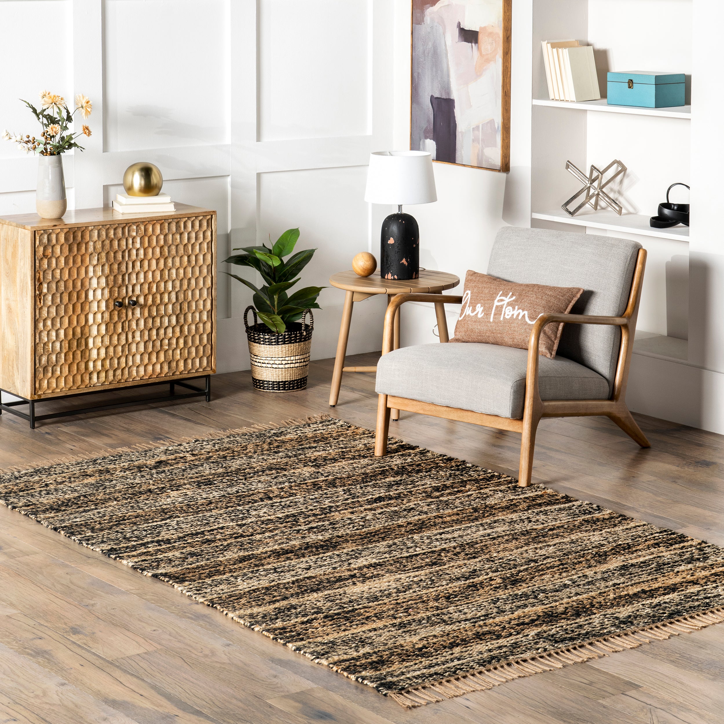 Julane Striped Jute Tassel Area Rug - Image 2