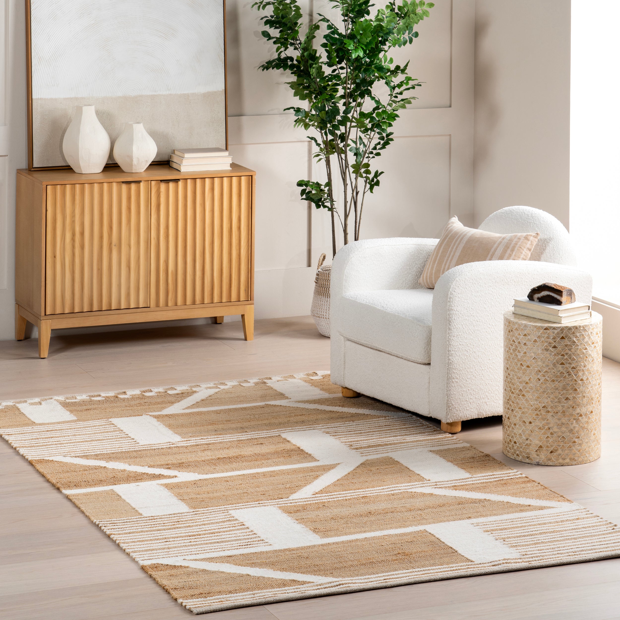 Ambrosia Geometric Tiled Jute Blend Area Rug - Image 2