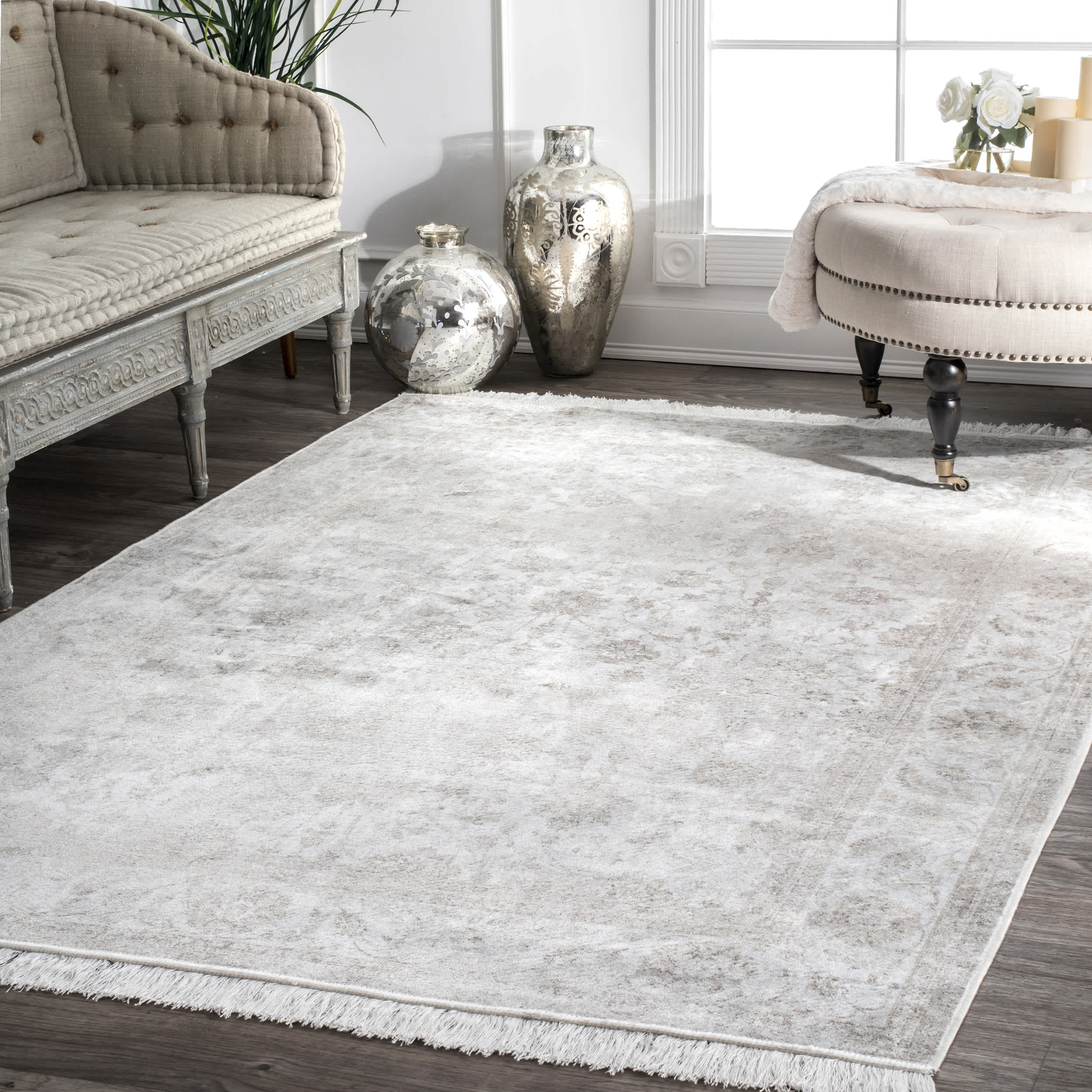 Vintage Floral Elyse Fringe Rug Area Rug - Image 2