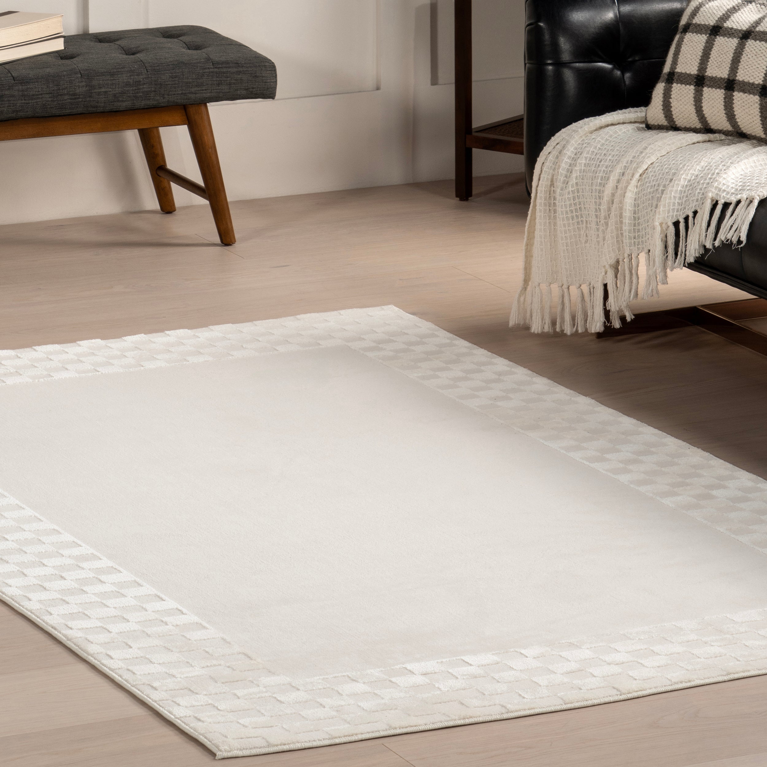 Kalina High-Low Checkered Bordered Area Rug - Image 9